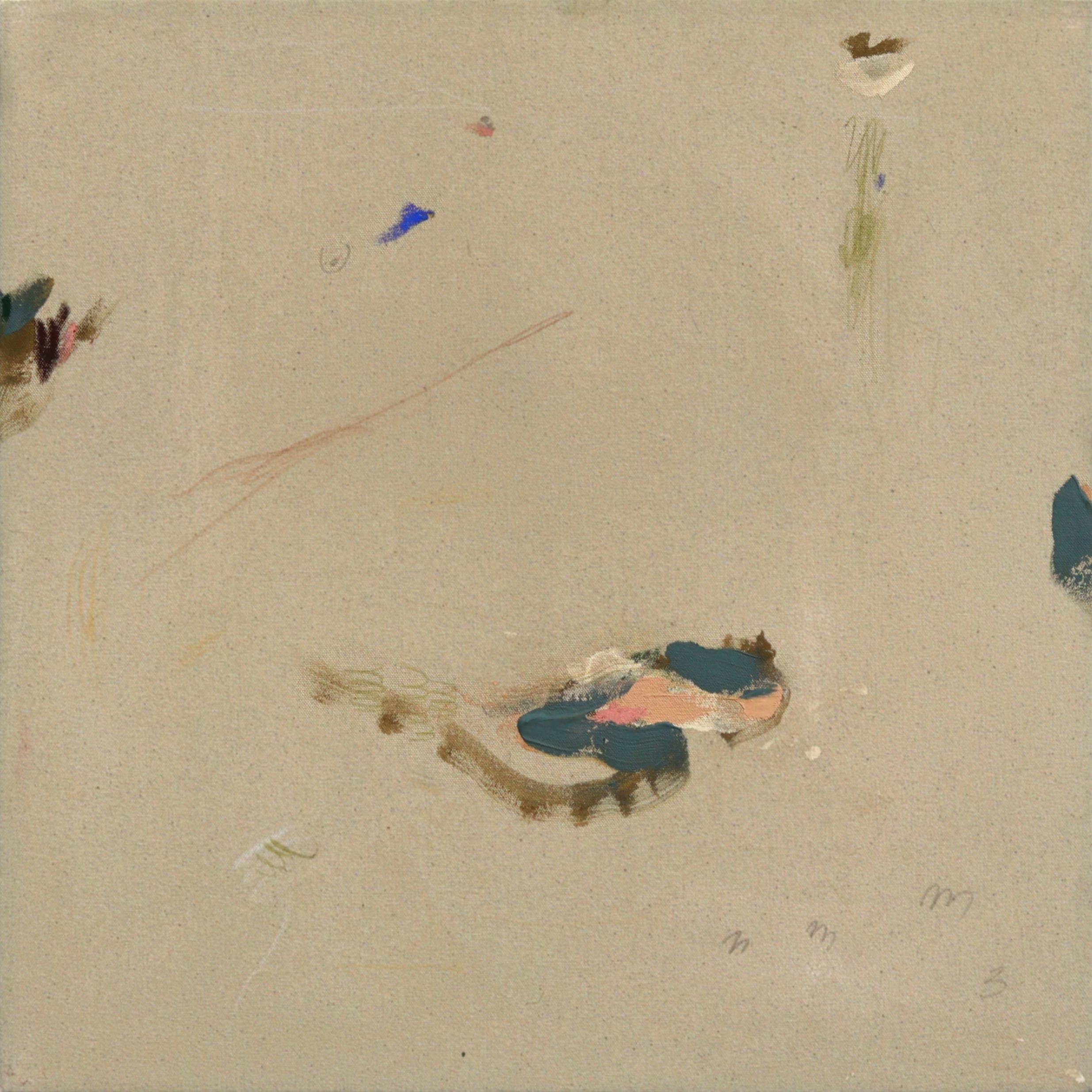 „Proof of Life“ – Abstraktes, modernes, minimalistisches Kunstwerk in Beige, Mischtechnik auf Leinwand