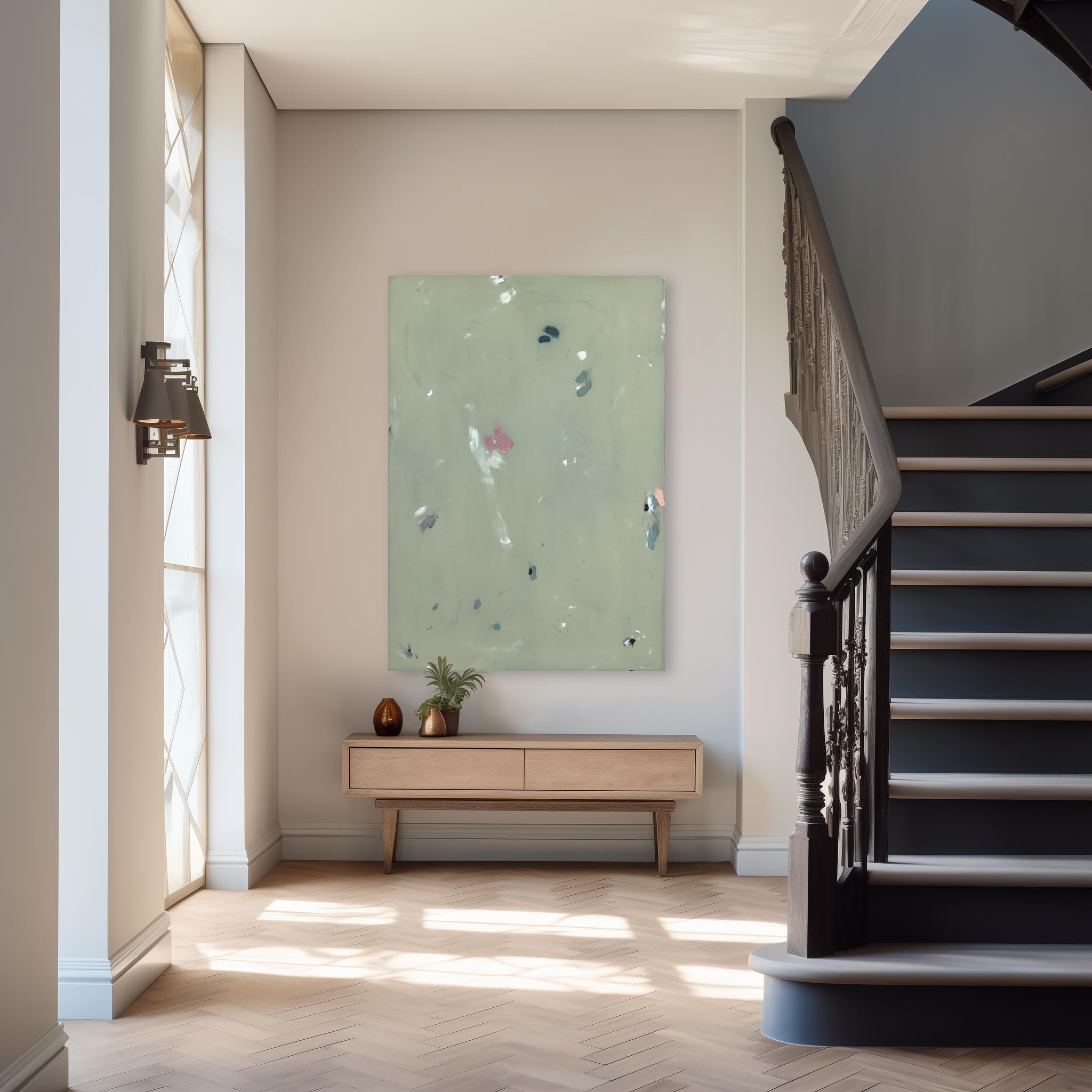Till Forever Falls Apart - Green Minimalist Abstract Painting on Canvas For Sale 1