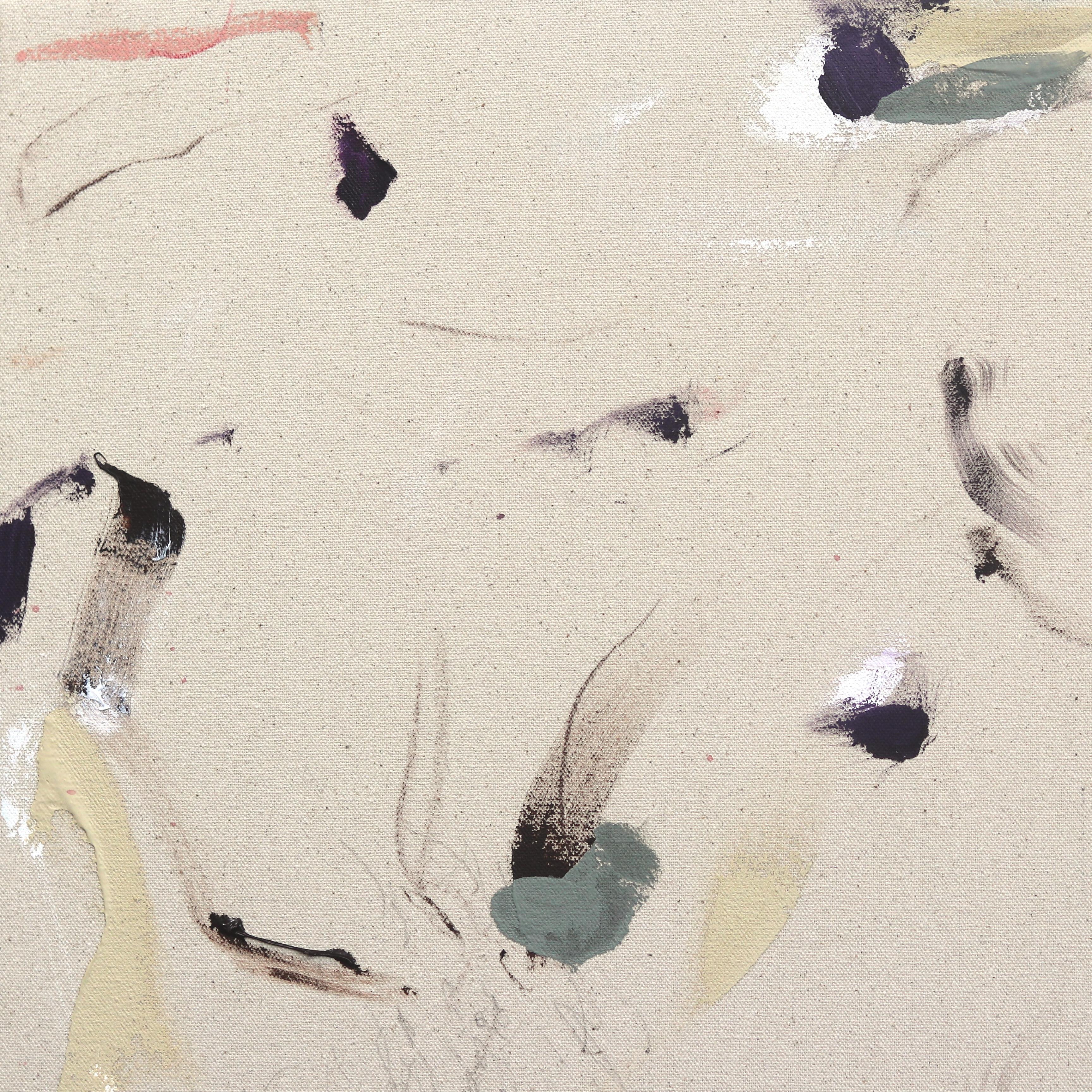 Wand der Augen – Minimalistisches, strukturiertes, abstraktes Gemälde auf natürlicher Leinwand im Angebot 1