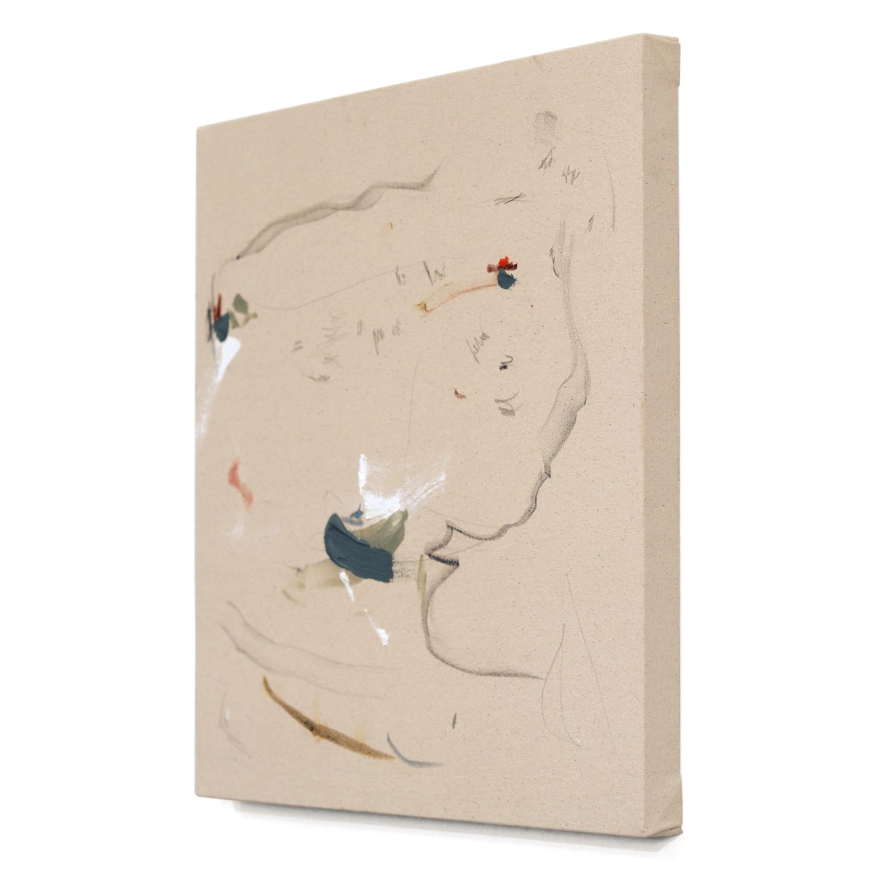 Sí - Pintura abstracta minimalista sobre lienzo natural en venta 1