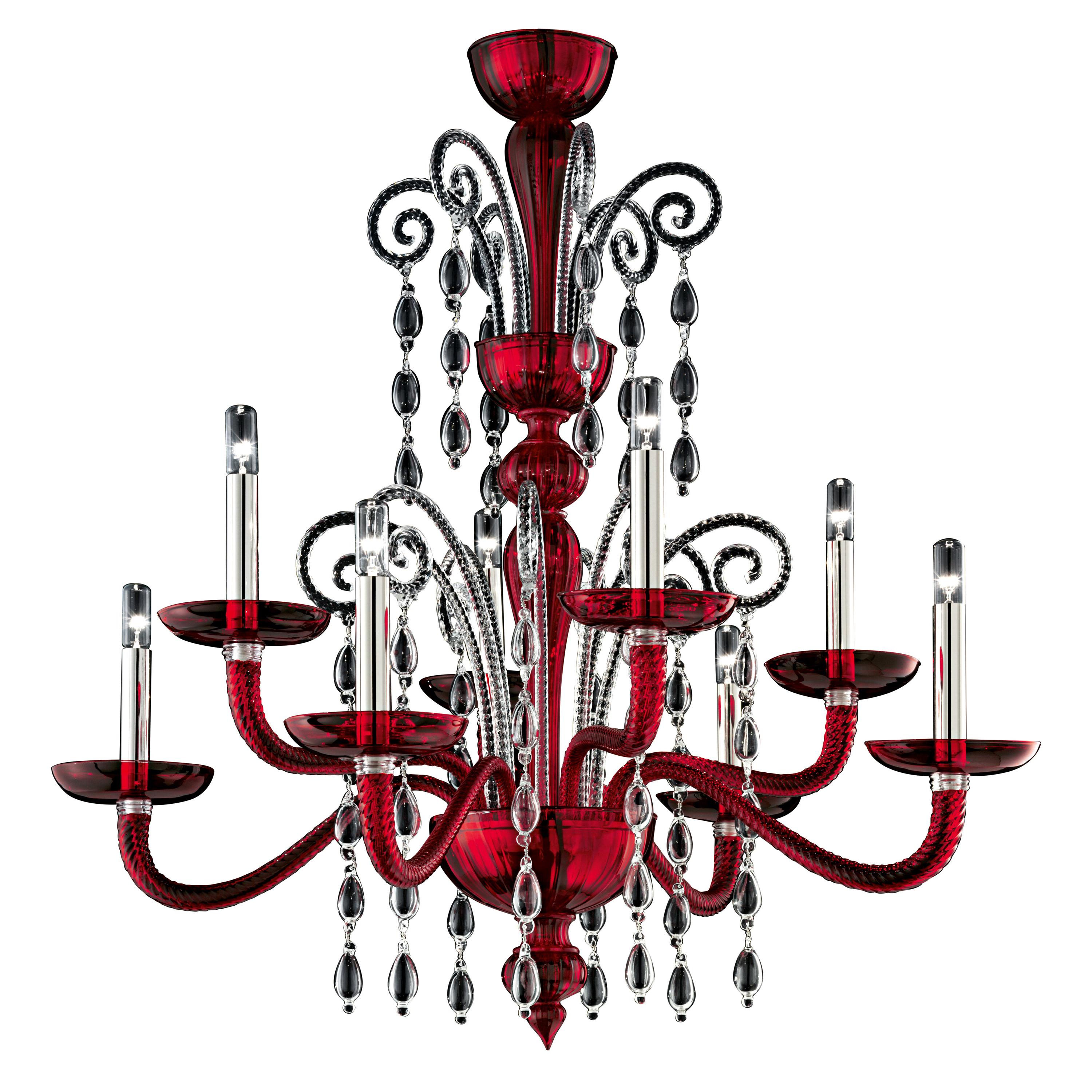 Red (Red_RR) Taymyr 5589 08 Chandelier in Glass with Polished Chrome Finish, by Barovier