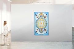 Vögel, Geometrisches Mandala Abstraktes Gemälde Blau und Gold, Modernes Design 60 x 42