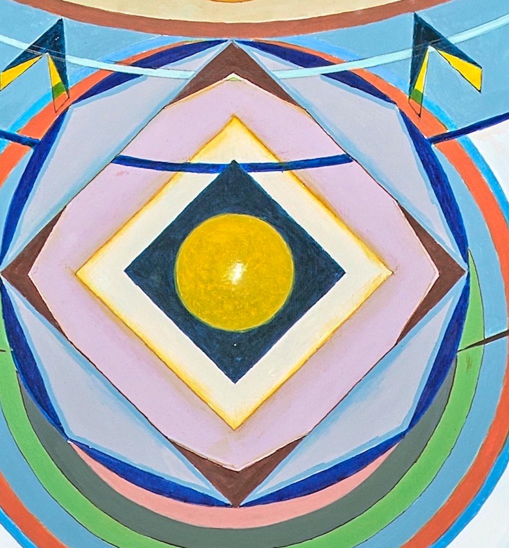 Vögel, Geometrisches Mandala Abstraktes Gemälde Blau und Gold, Modernes Design 60 x 42 im Angebot 2