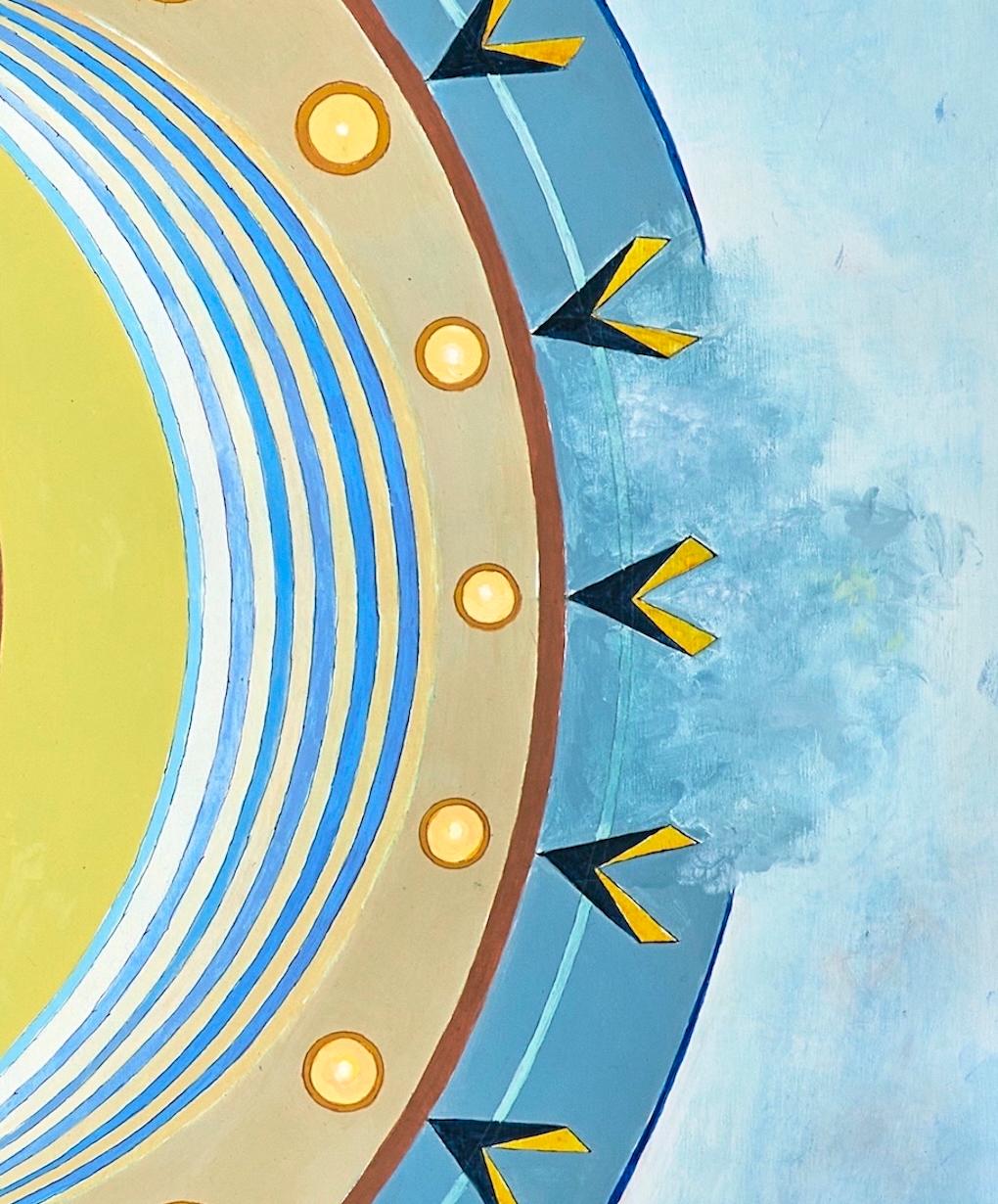 Vögel, Geometrisches Mandala Abstraktes Gemälde Blau und Gold, Modernes Design 60 x 42 im Angebot 3