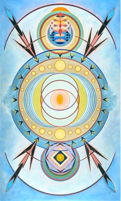 Vögel, Geometrisches Mandala Abstraktes Gemälde Blau und Gold, Modernes Design 60 x 42