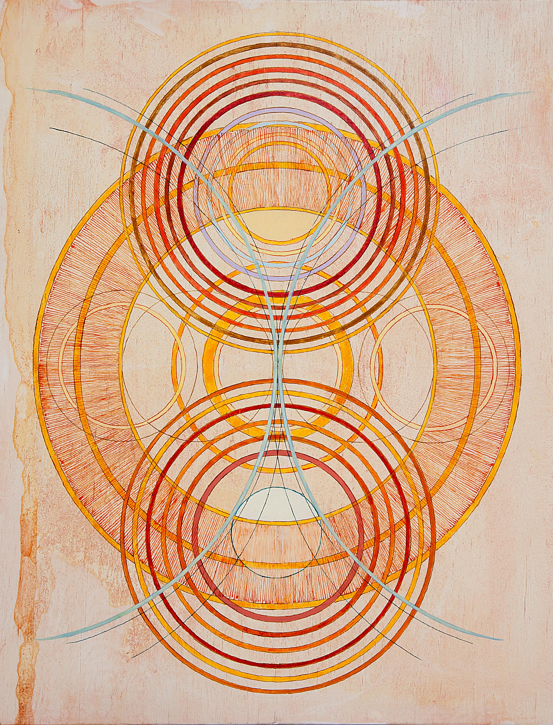 Tayo Heuser, Precessione, 2016, inchiostro su pannello di legno, Meditativo, Astratto geometrico in vendita 1