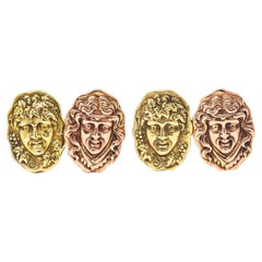 Antique T.B. Starr Art Nouveau 14 Karat Two-Tone Gold Dionysus & Hercules Men's Cufflink