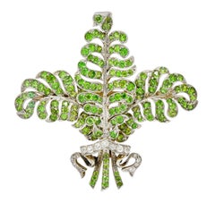 T.B. Starr Demantoid Garnet Diamond Platinum 18 Karat Gold Edwardian Pendant Pin