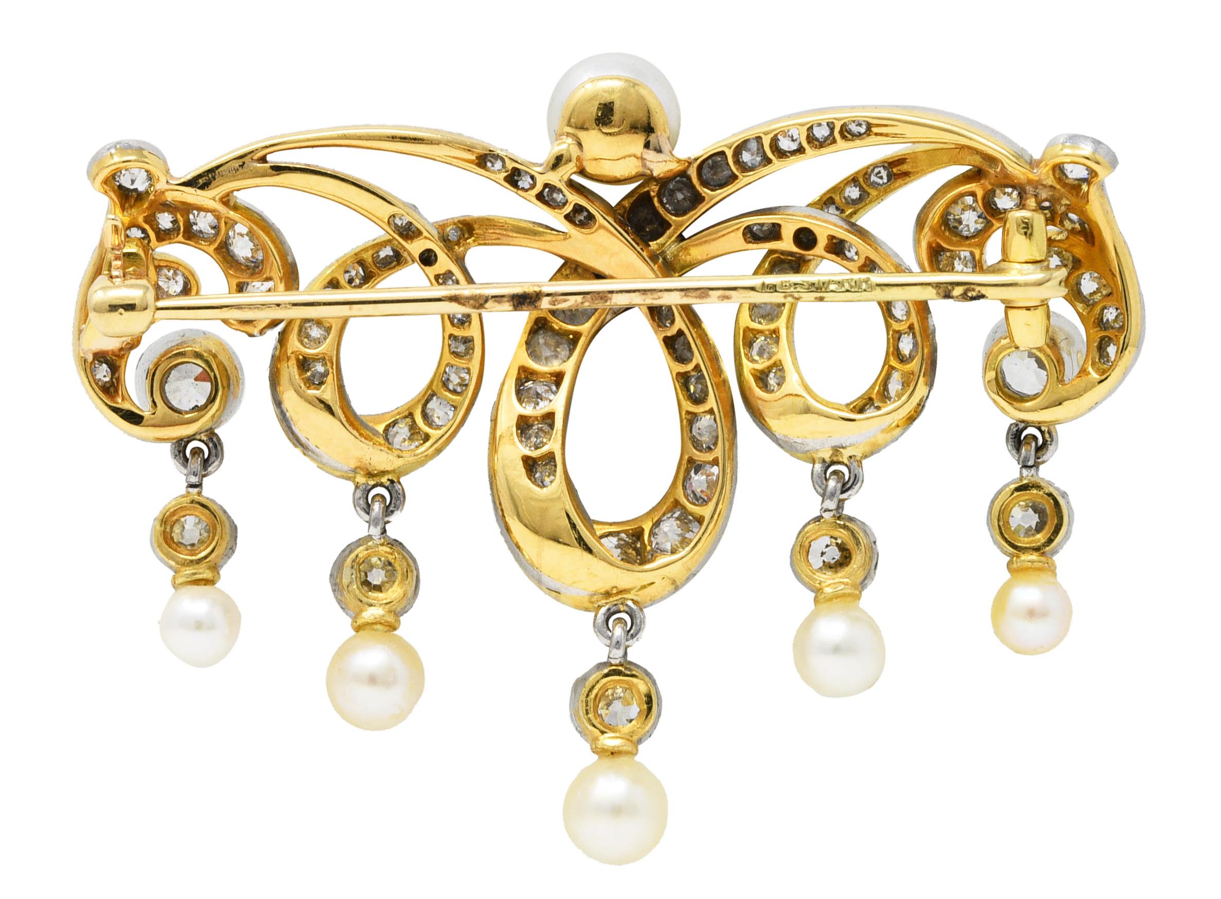 Old European Cut T.B. Starr Edwardian 3.00 Carats Diamond Platinum-Topped 18 Karat Gold Brooch