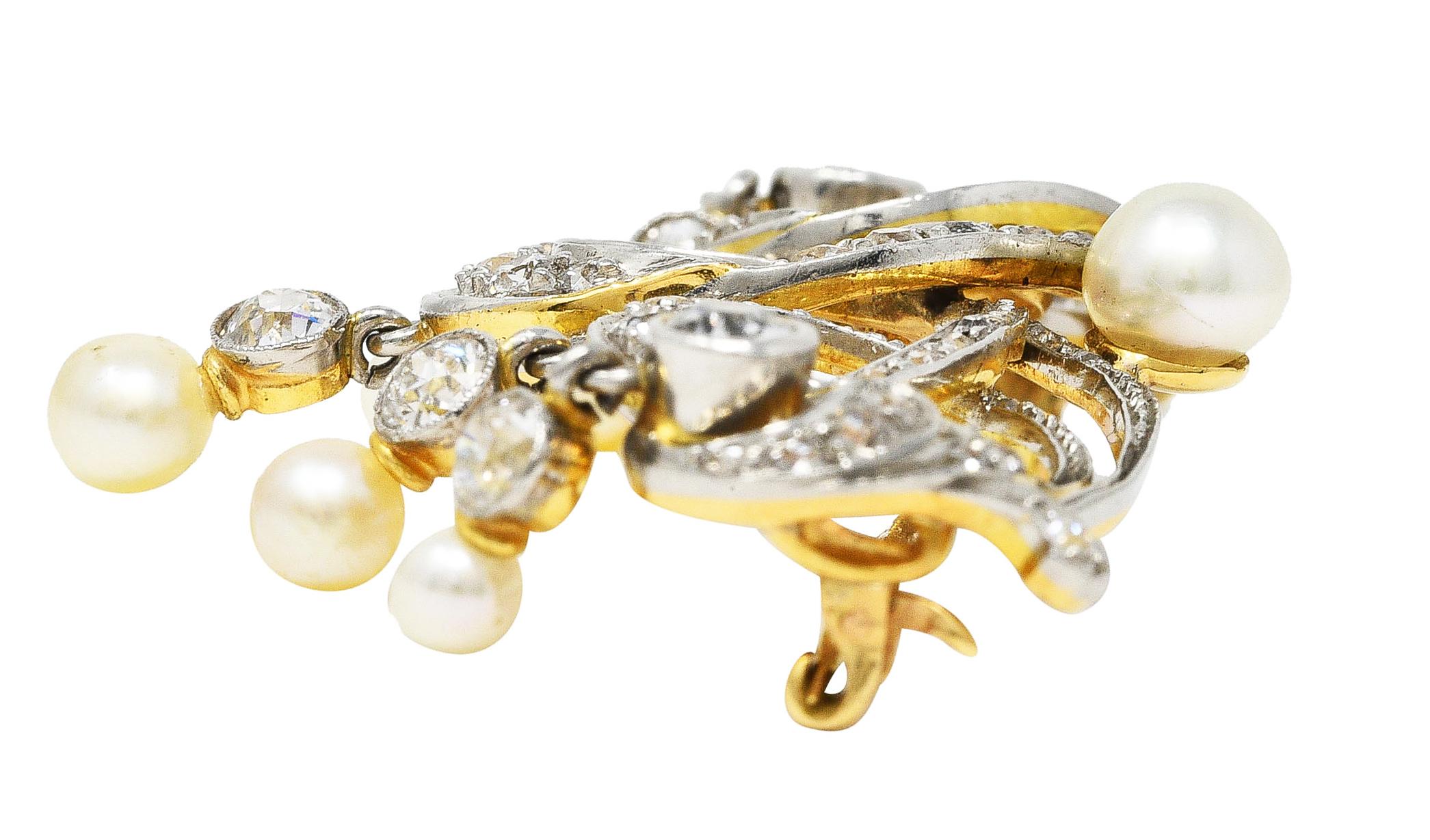 T.B. Starr Edwardian 3.00 Carats Diamond Platinum-Topped 18 Karat Gold Brooch 1