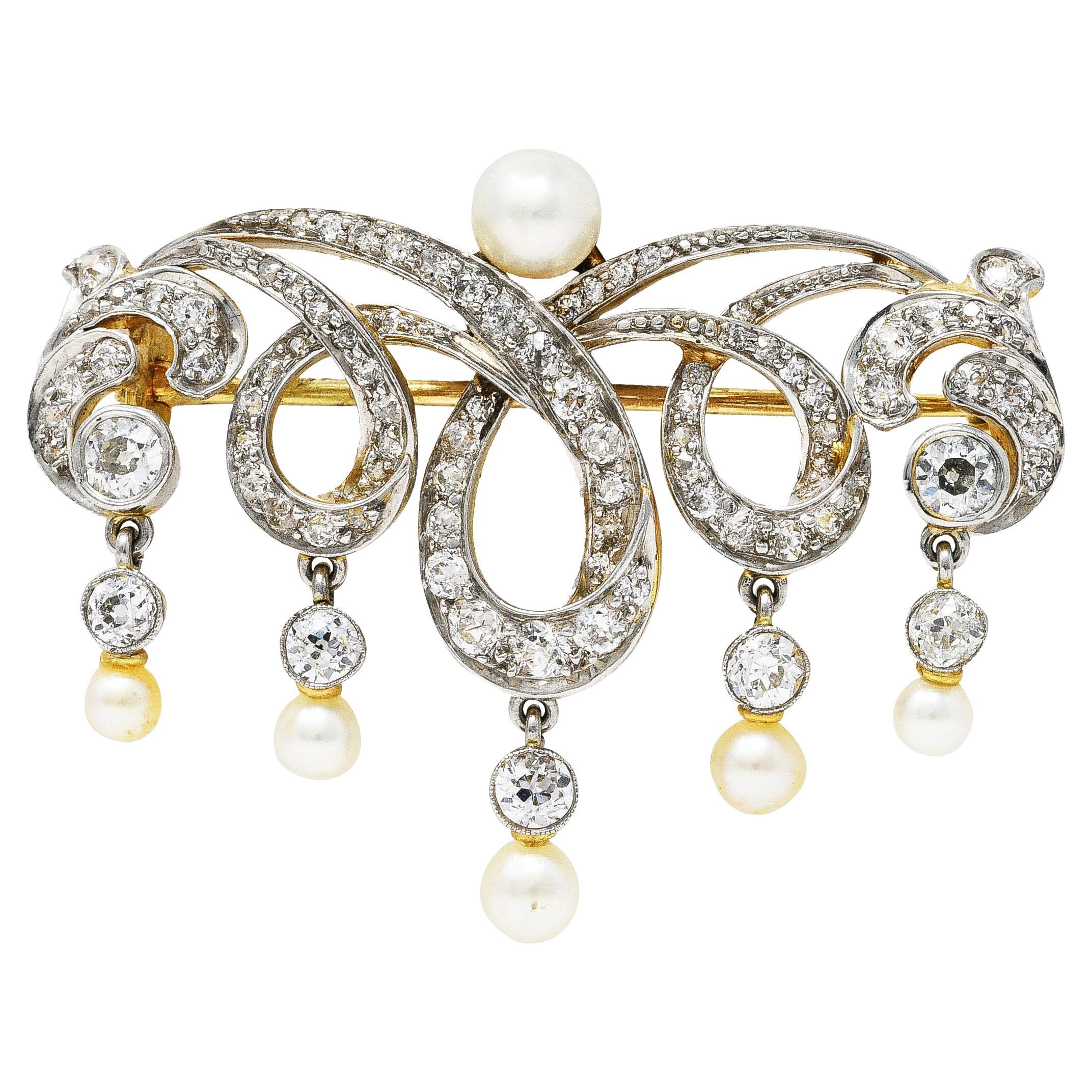 T.B. Starr Edwardian 3.00 Carats Diamond Platinum-Topped 18 Karat Gold Brooch