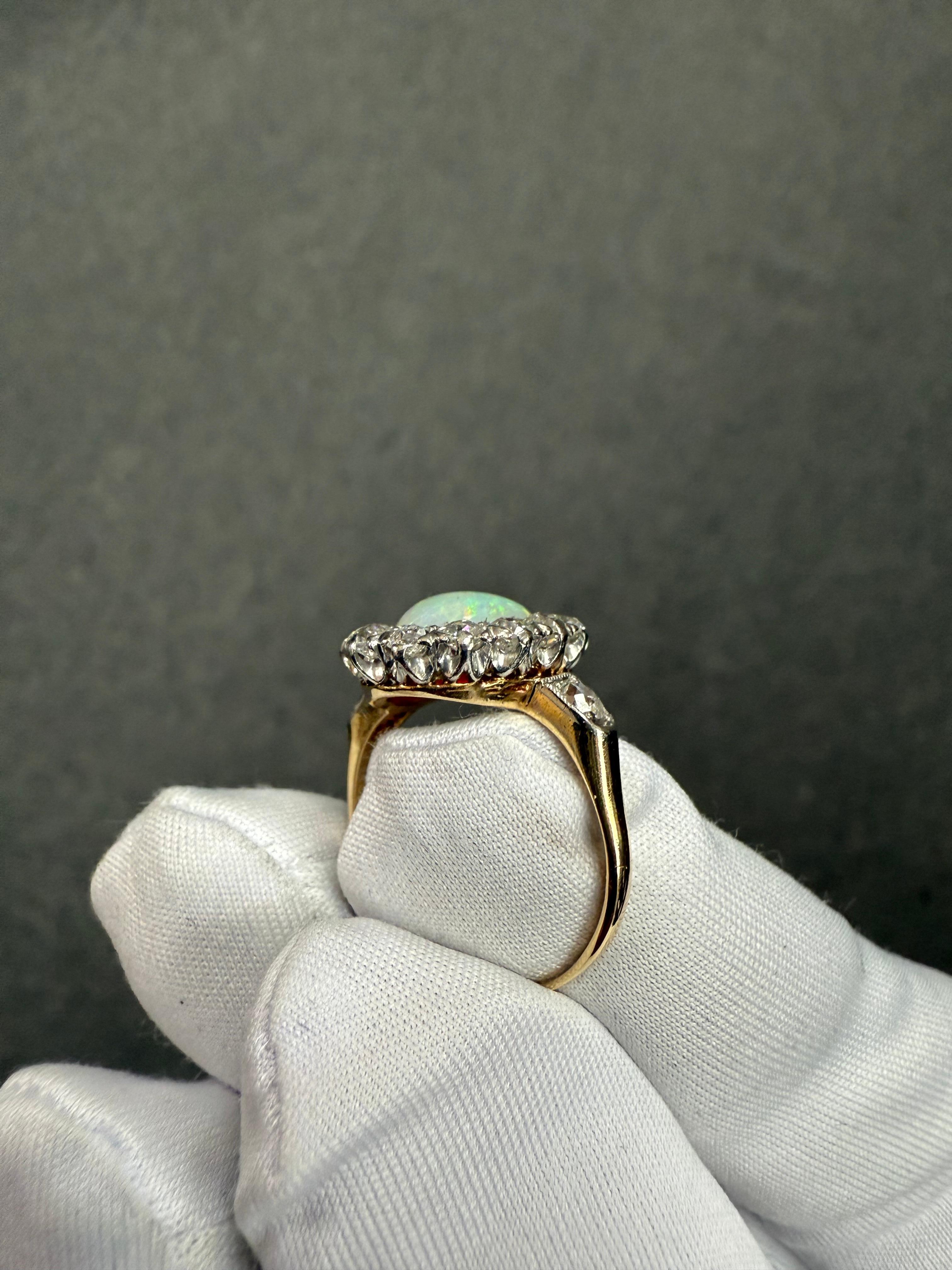 TB Starr Edwardian Opal Diamond Target Ring Circa 1900 For Sale 7