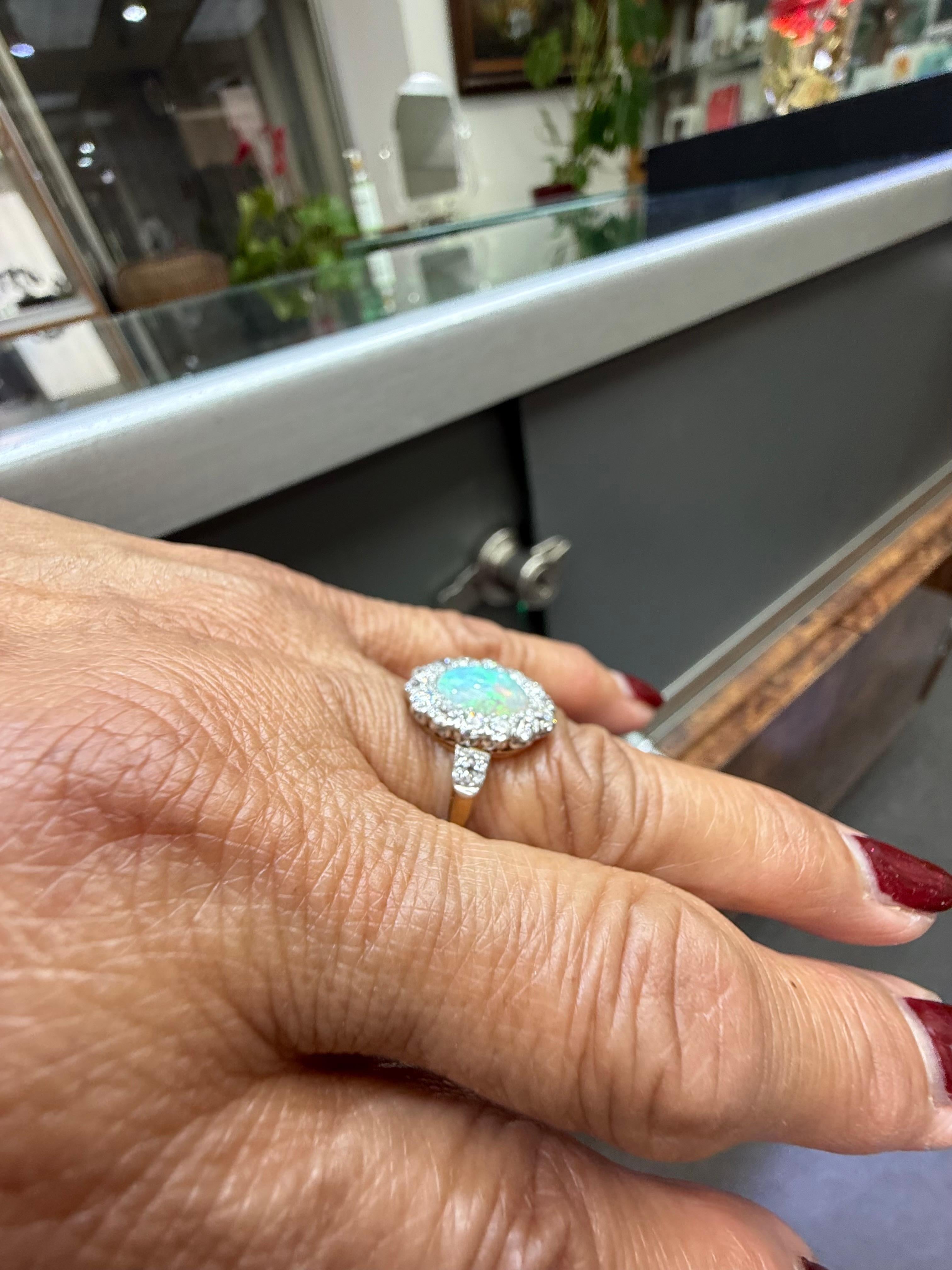 Old Mine Cut TB Starr Edwardian Opal Diamond Target Ring Circa 1900 For Sale