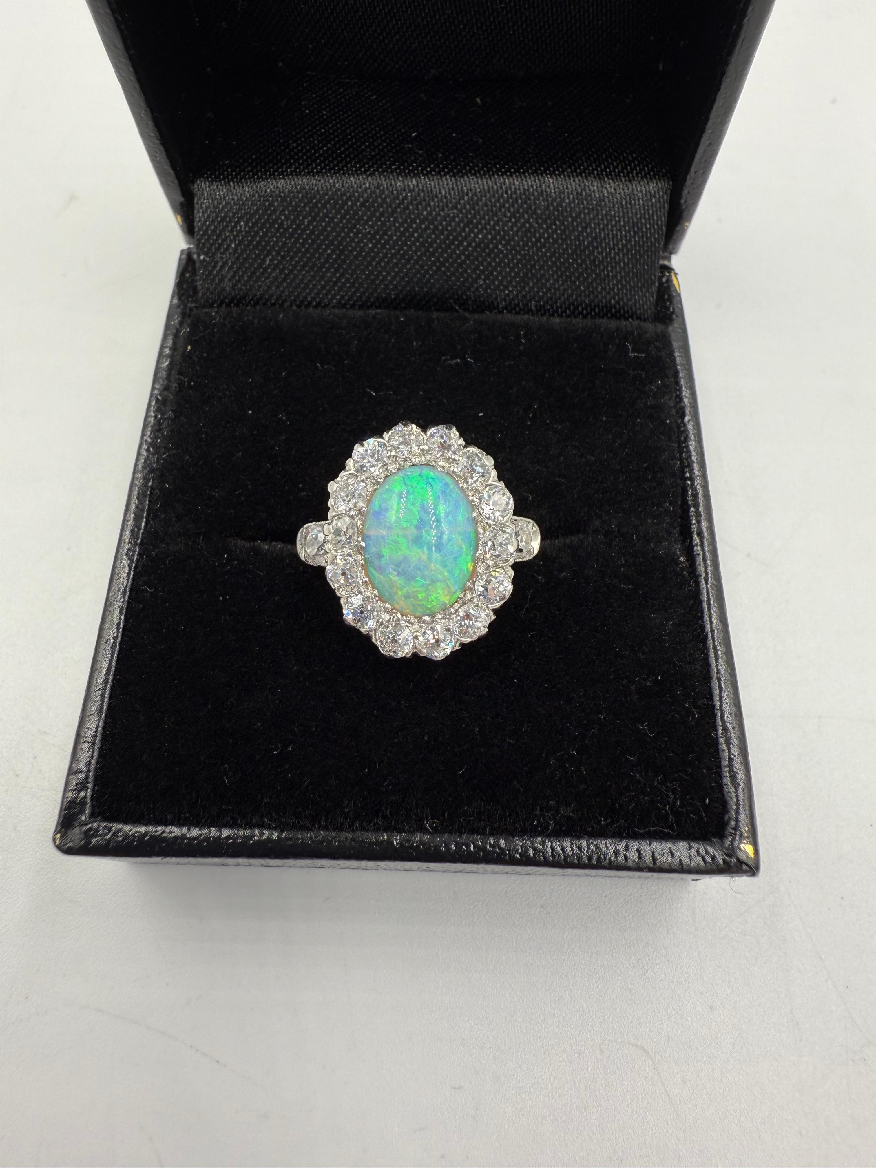 Women's or Men's TB Starr Edwardian Opal Diamond Target Ring Circa 1900 For Sale