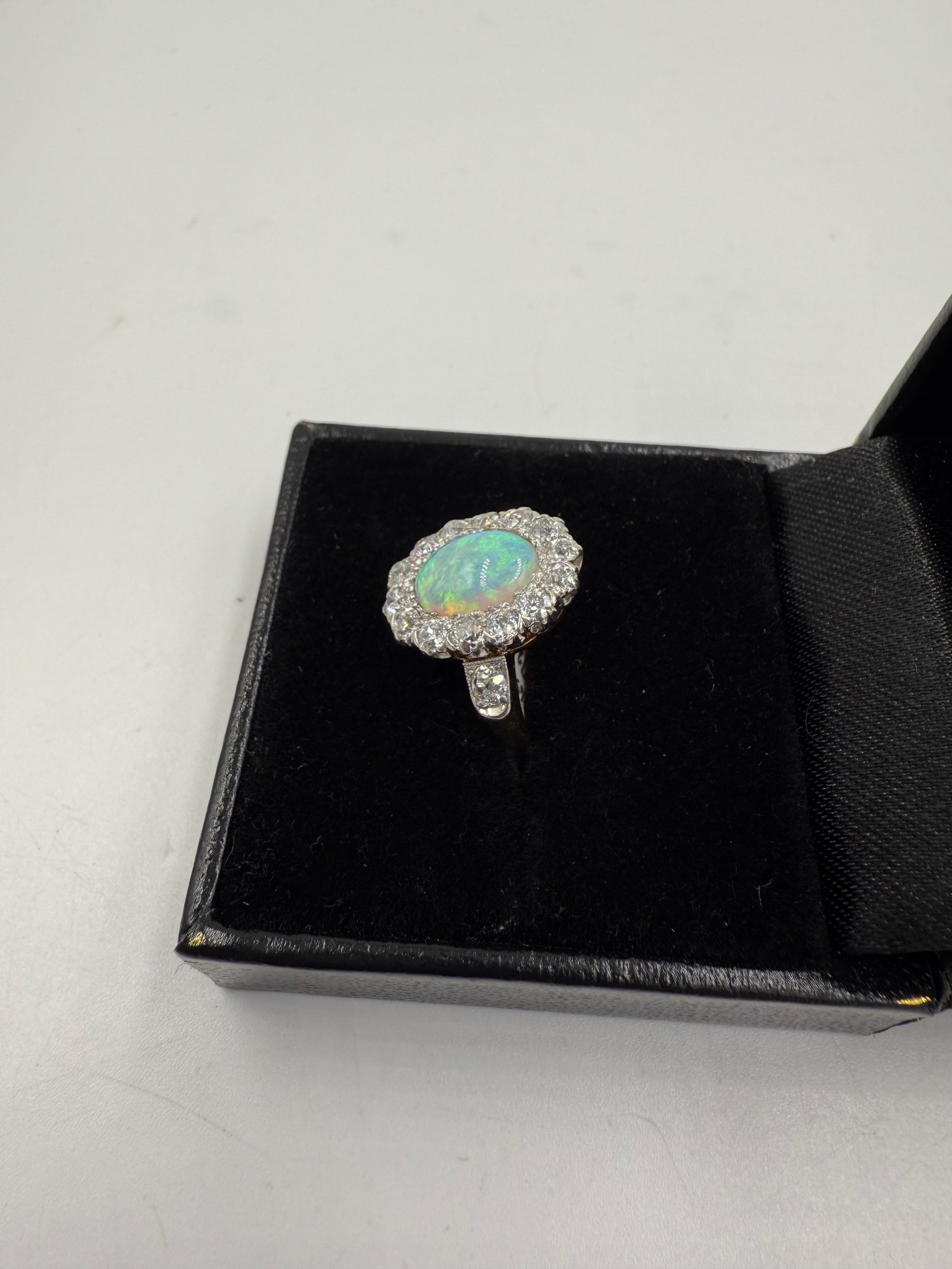 TB Starr Edwardian Opal Diamond Target Ring Circa 1900 For Sale 1
