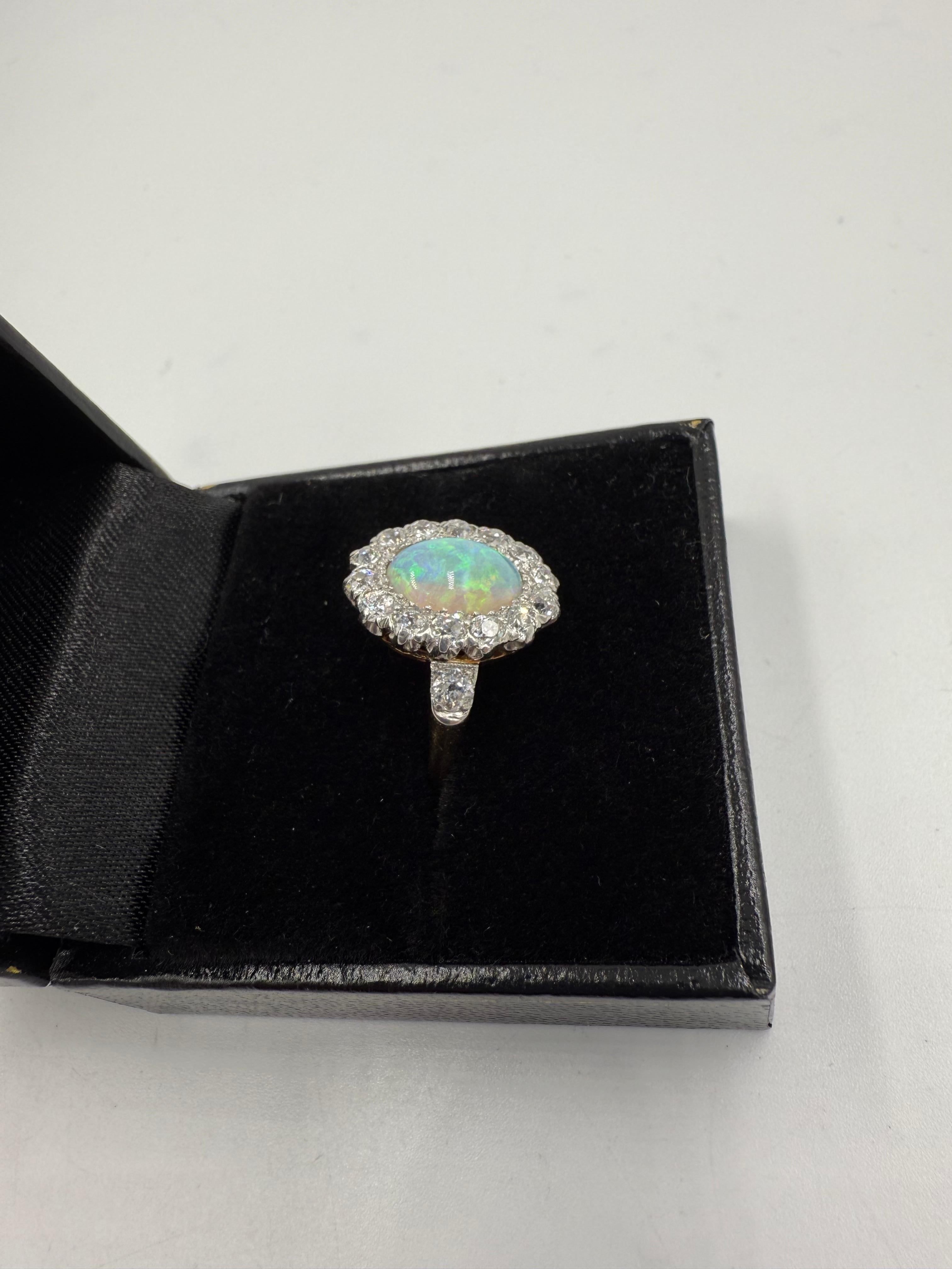 TB Starr Edwardian Opal Diamond Target Ring Circa 1900 For Sale 2