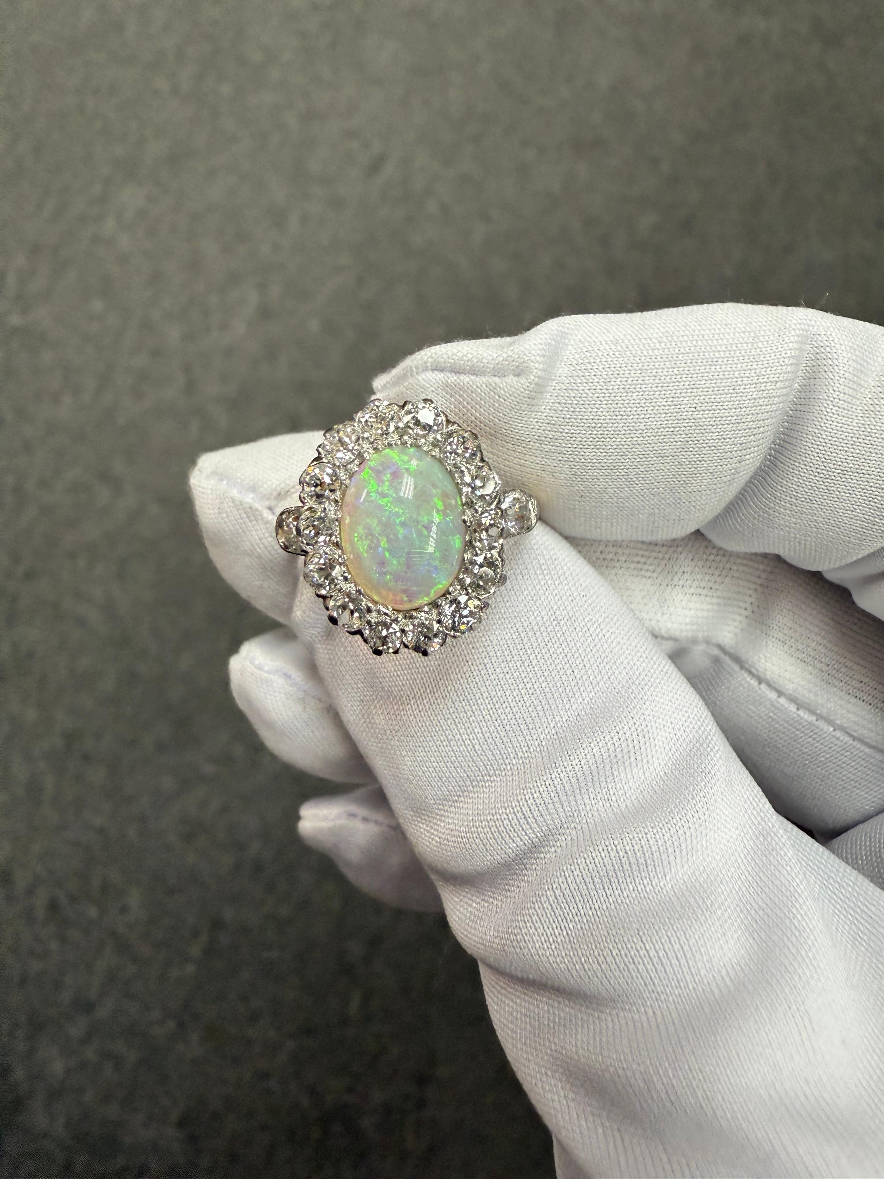 TB Starr Edwardian Opal Diamond Target Ring Circa 1900 For Sale 4