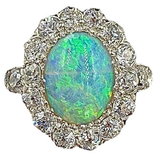 TB Starr Edwardian Opal Diamond Target Ring Circa 1900 For Sale