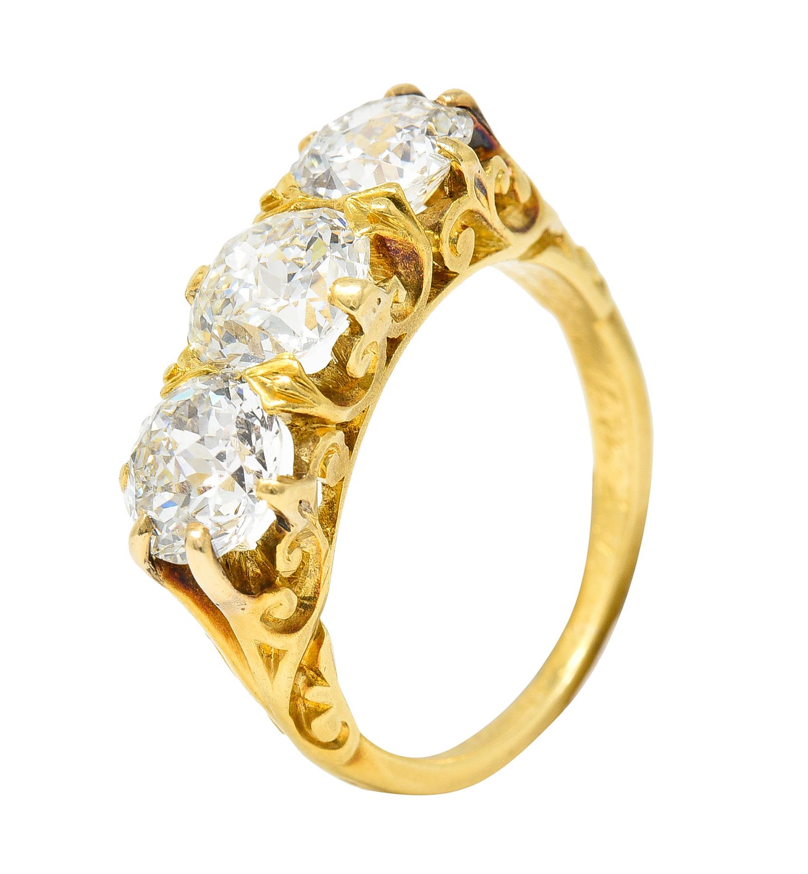 T.B. Starr Victorian 2.64 Carat Jubilee Cut Diamond 18K Yellow Gold Antique Ring For Sale 5