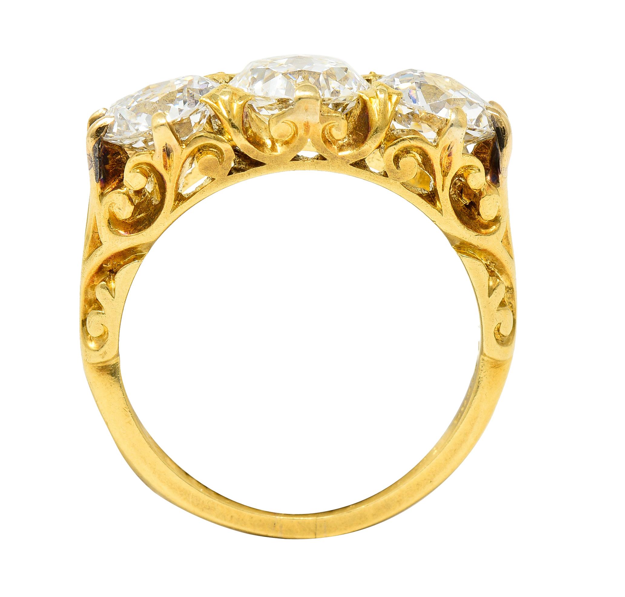 T.B. Starr Victorian 2.64 Carat Jubilee Cut Diamond 18K Yellow Gold Antique Ring For Sale 6