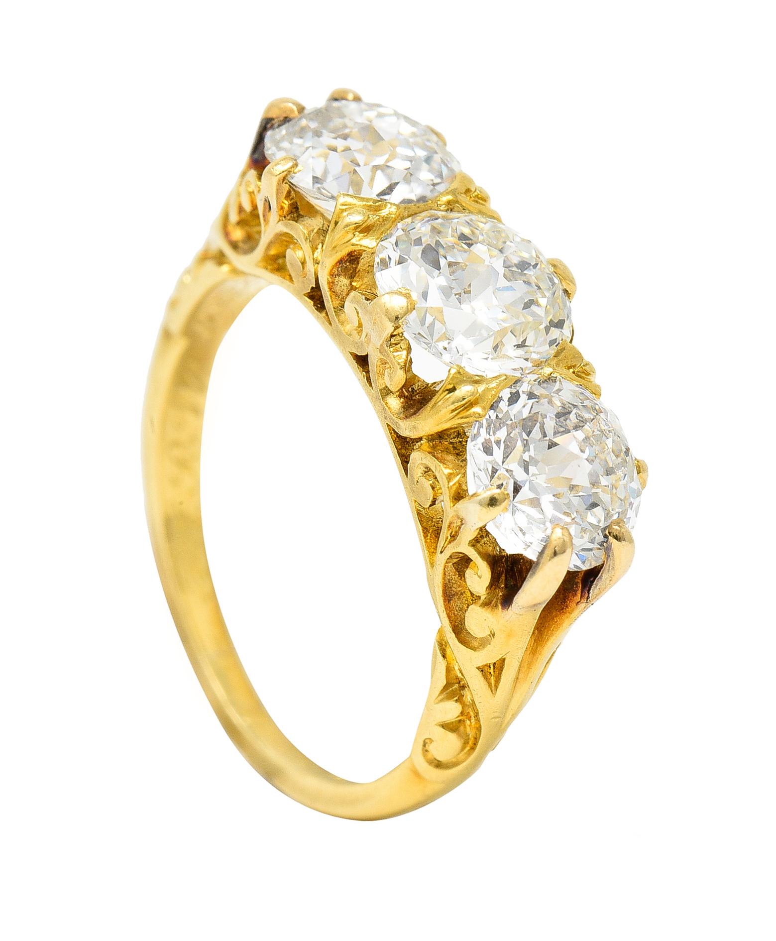 T.B. Starr Victorian 2.64 Carat Jubilee Cut Diamond 18K Yellow Gold Antique Ring For Sale 7