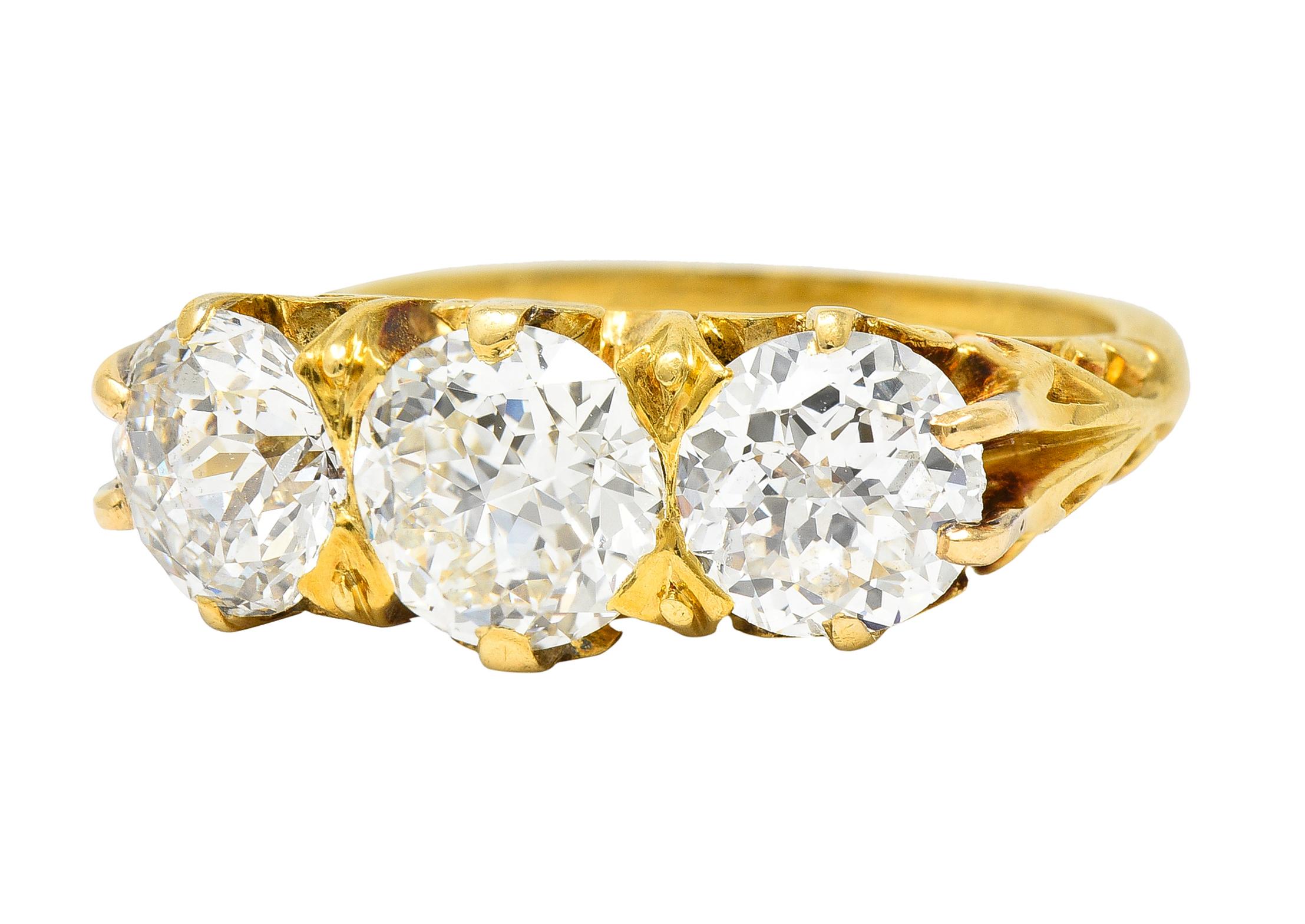 Women's T.B. Starr Victorian 2.64 Carat Jubilee Cut Diamond 18K Yellow Gold Antique Ring For Sale