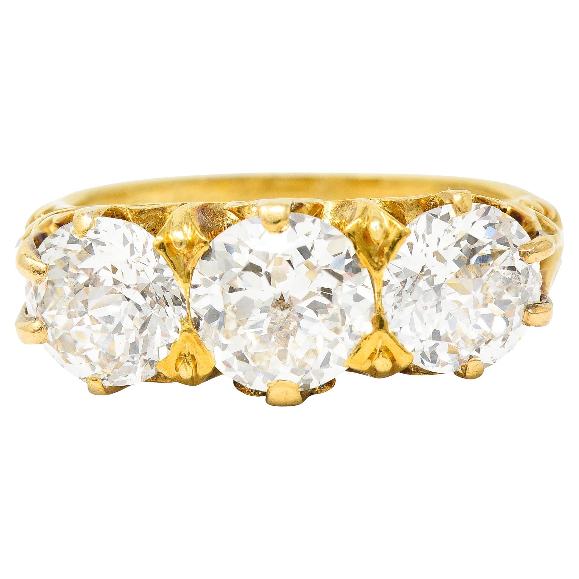 T.B. Starr Victorian 2.64 Carat Jubilee Cut Diamond 18K Yellow Gold Antique Ring For Sale