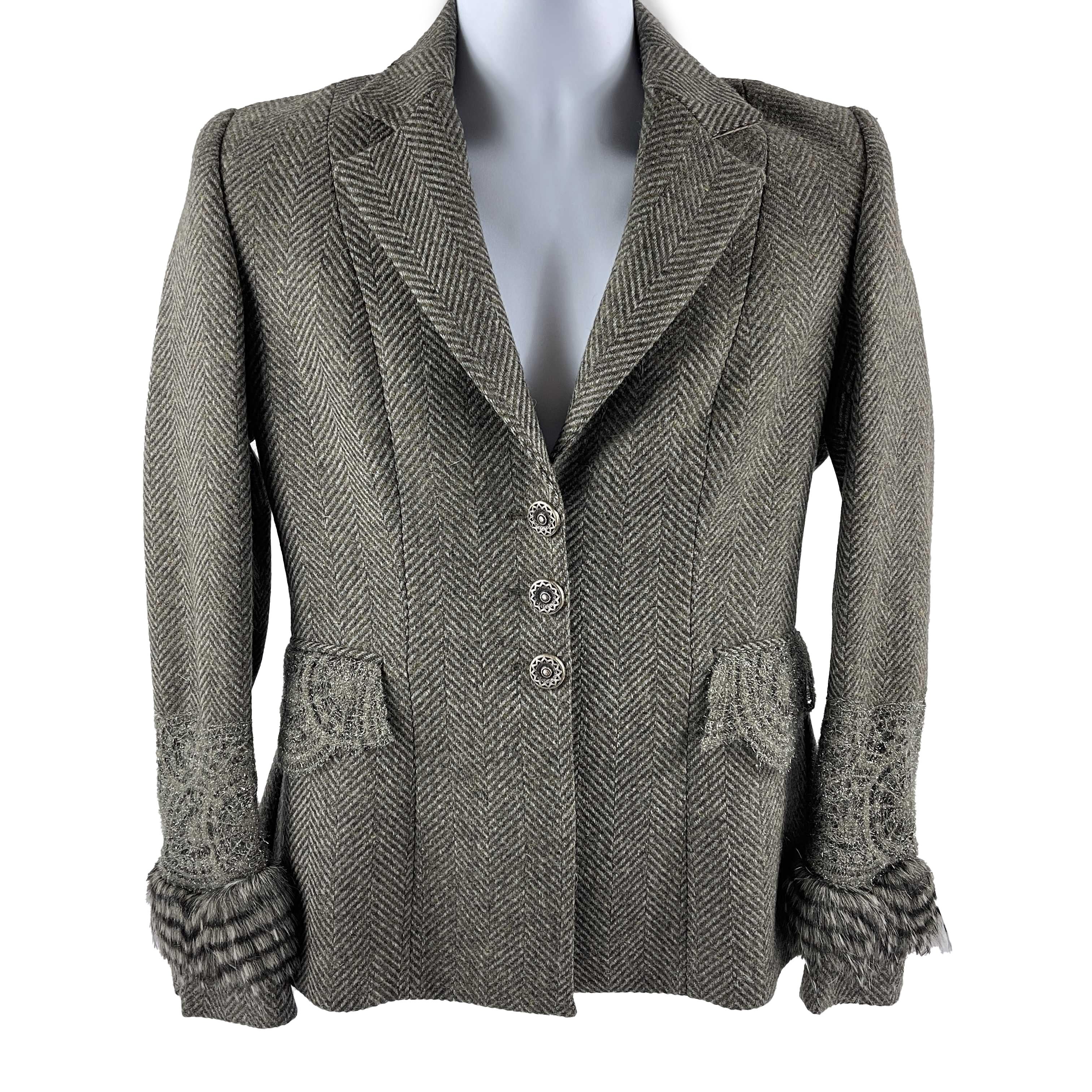 T.ba New w/ Tags Tasmanian Tweed Lace Faux Fur Grey / Brown 40 US Medium For Sale 2