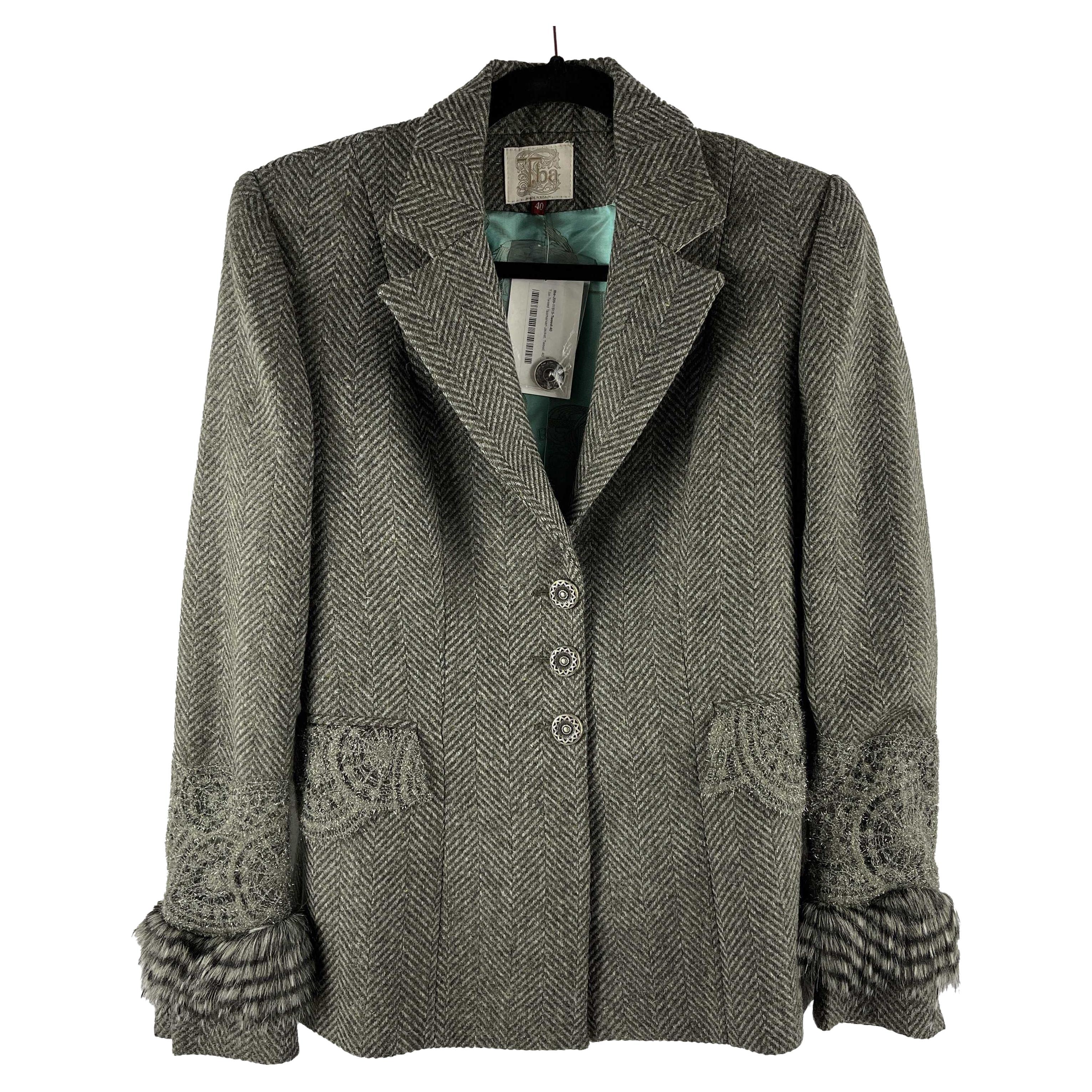 T.ba New w/ Tags Tasmanian Tweed Lace Faux Fur Grey / Brown 40 US Medium For Sale
