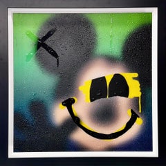 Disney popart contemporaneo mickey giallo verde figurativo pop tecnica mista incorniciato
