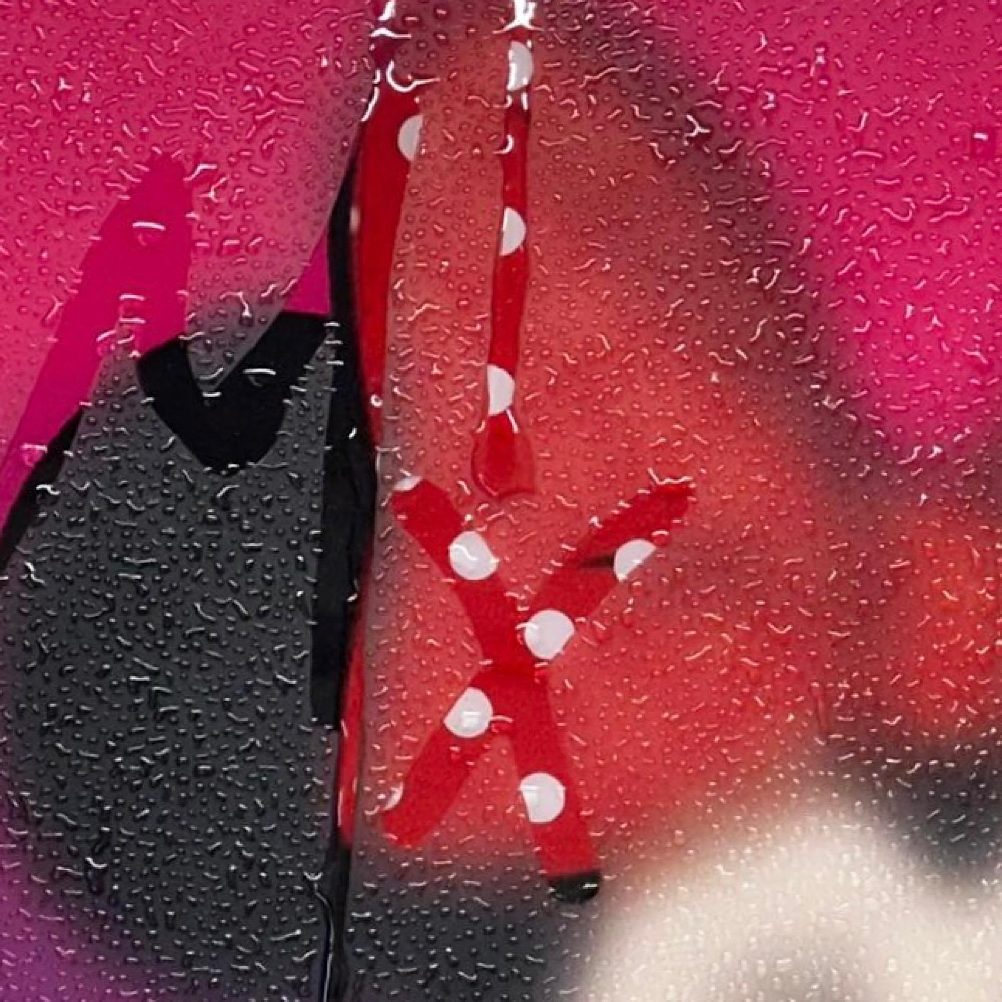 Se trata de una Minnie impresa en tinta original 1/1 con miles de gotitas de resina para que parezca mojada y es como si Mickey estuviera mirando a través de una ventana.  Está todo hecho a mano con pintura en spray y resina.

TBOY es un artista