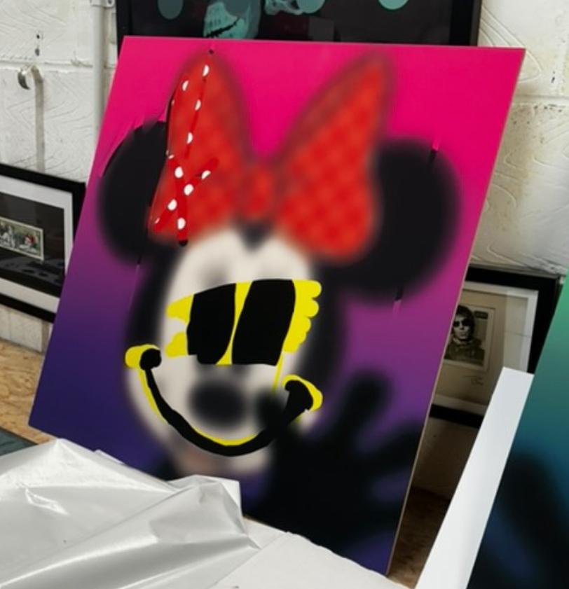 Disney popart contemporáneo mickey amarillo rojo figurativo pop técnica mixta enmarcado en venta 2