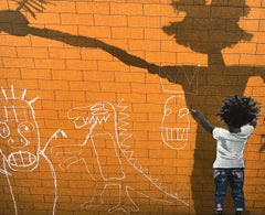 Originalkunstwerk auf Holzwandziegel, gerahmt, Street Art, Pop Art, Basquiat