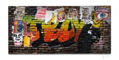 Original Mixed Media Kunstwerk auf Wood Wall Brick, gerahmt, Street Art Pop-Art