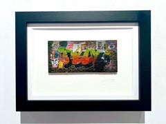 Original Mixed Media Kunstwerk auf Wood Wall Brick, gerahmt, Street Art Pop-Art