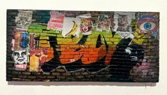 Œuvre d'art originale en techniques mixtes sur brique murale en bois, encadrée, Street art Pop Art