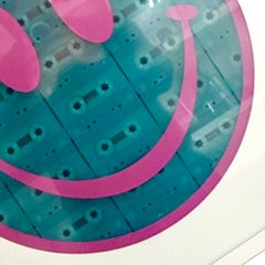 pop art contemporary blue happy figurative popart mixed media framed