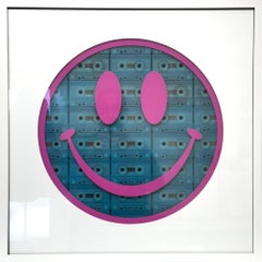 pop art contemporary blue happy figurative popart mixed media framed