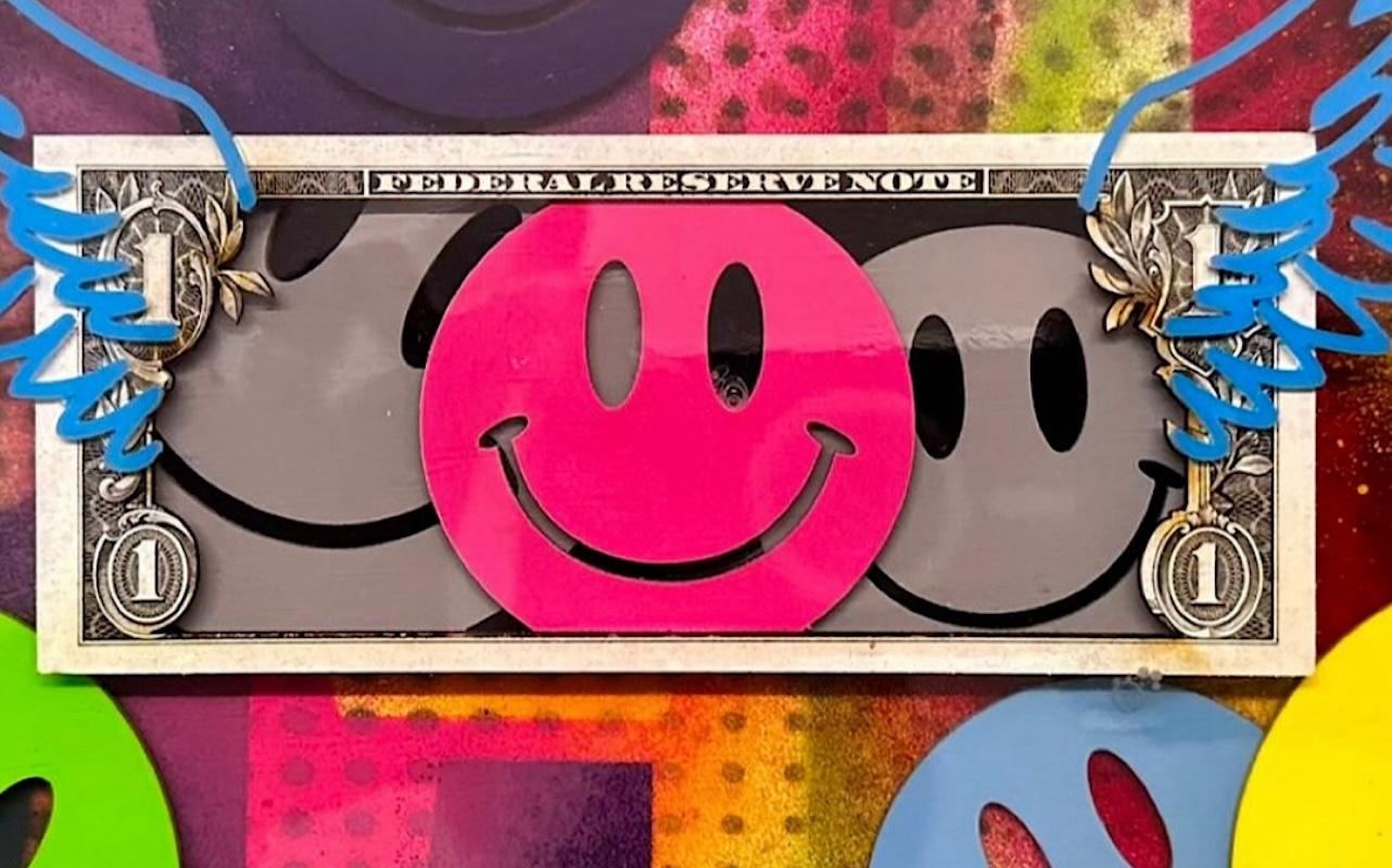 pop art contemporain monnaie heureuse figuratif couleur pop mixed media encadré - Pop Art Painting par TBOY