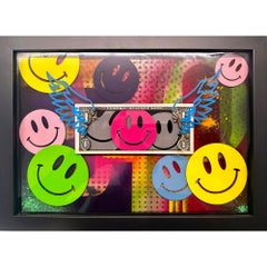 pop art contemporary happy currency figurative color pop mixed media framed