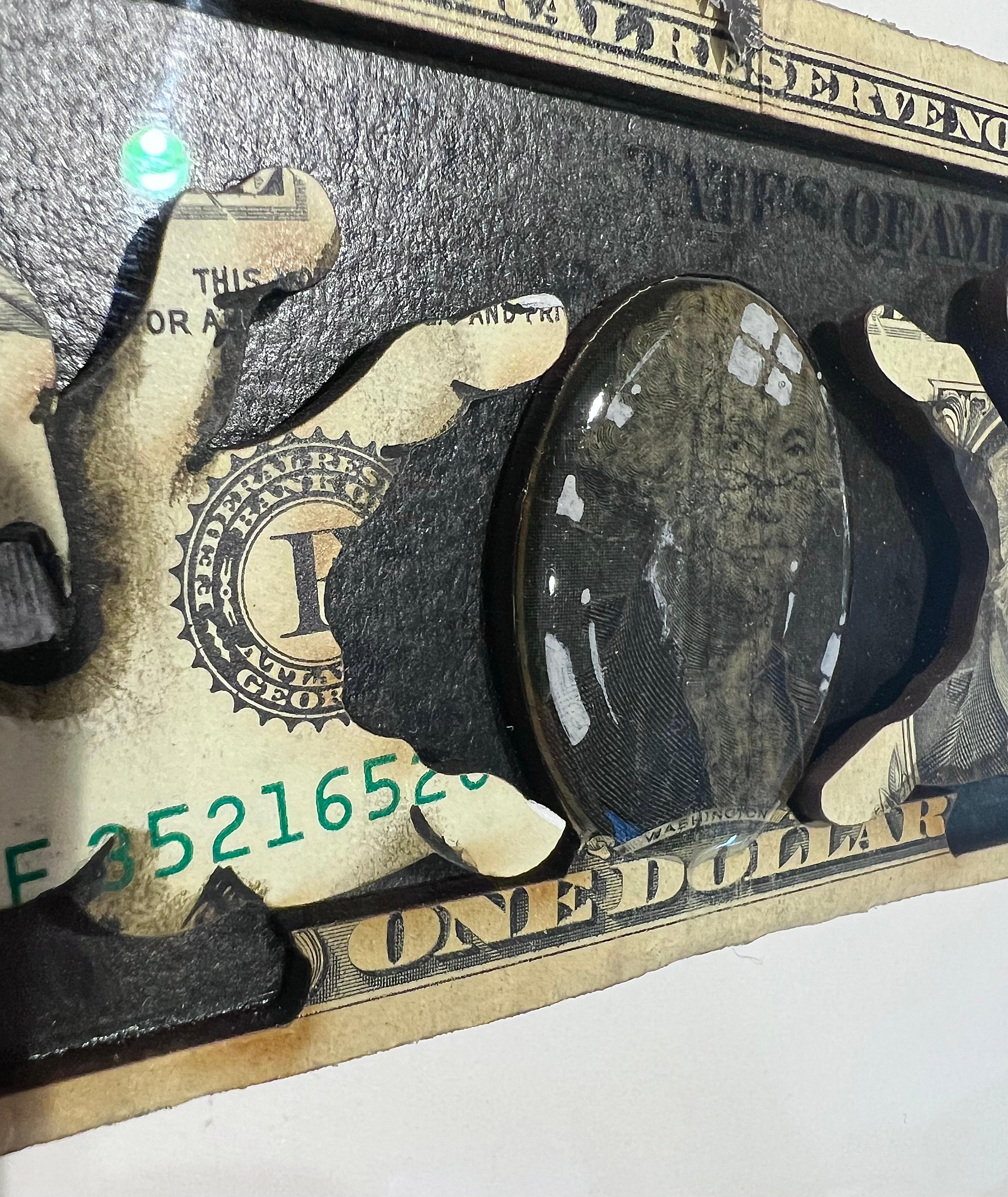pop art contemporary President currency figurative color pop mixed media framed For Sale 2