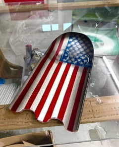 pop art contemporary street art pacman ghost on skateboard mixed media