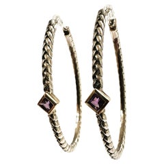 T&C. 14k Gelbgold & Sterlingsilber Amethyst-Creolen-Ohrringe