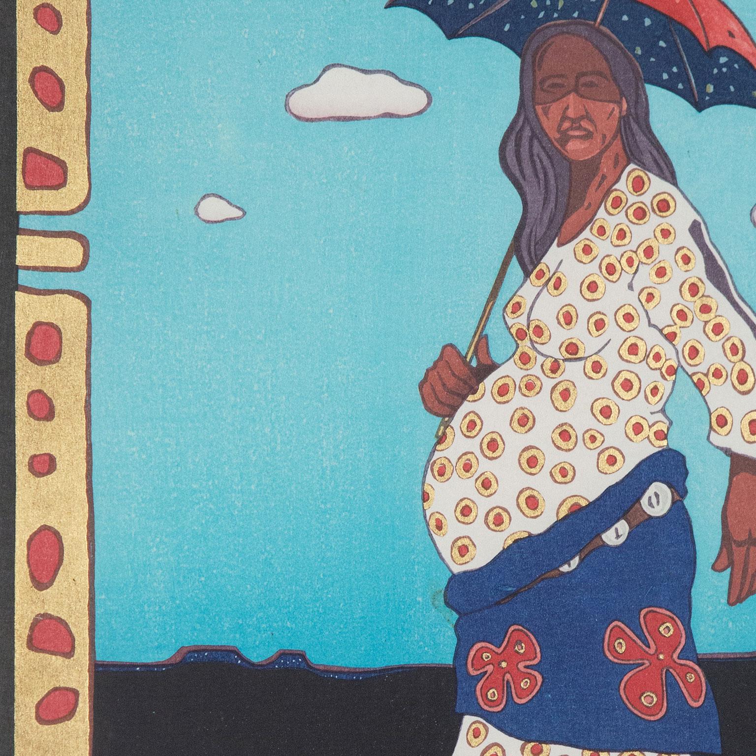 Grandmother Gestating Father and the Washita River Runs Ribbon-Like - Realist Print by T.C. Cannon
