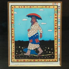 Native American Art Kiowa/Caddo Peoples Woodcut a colori "New Indian Art" Pop Art