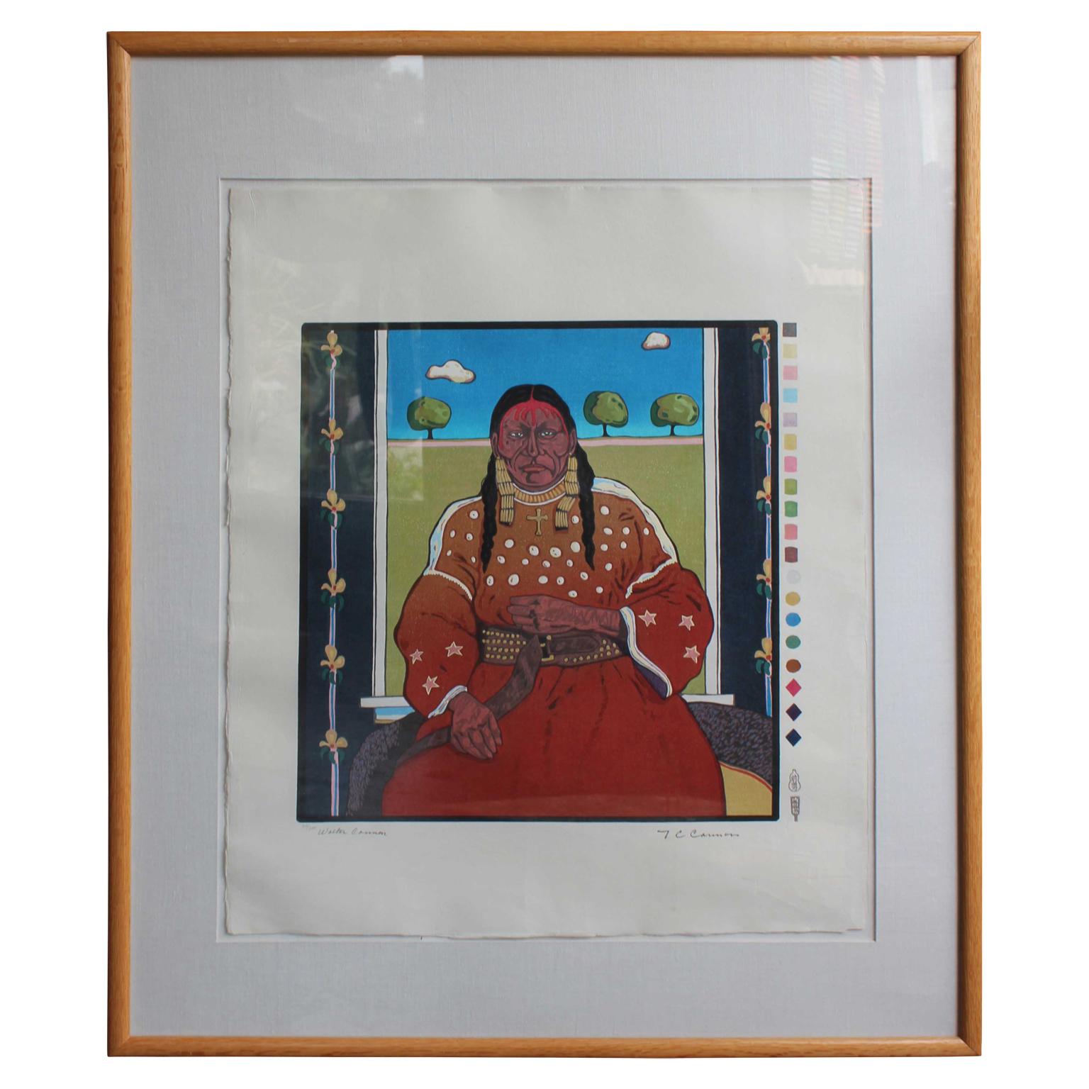 Set of Five Woodcut Prints of Colorful Native American Portraits 44/200 11