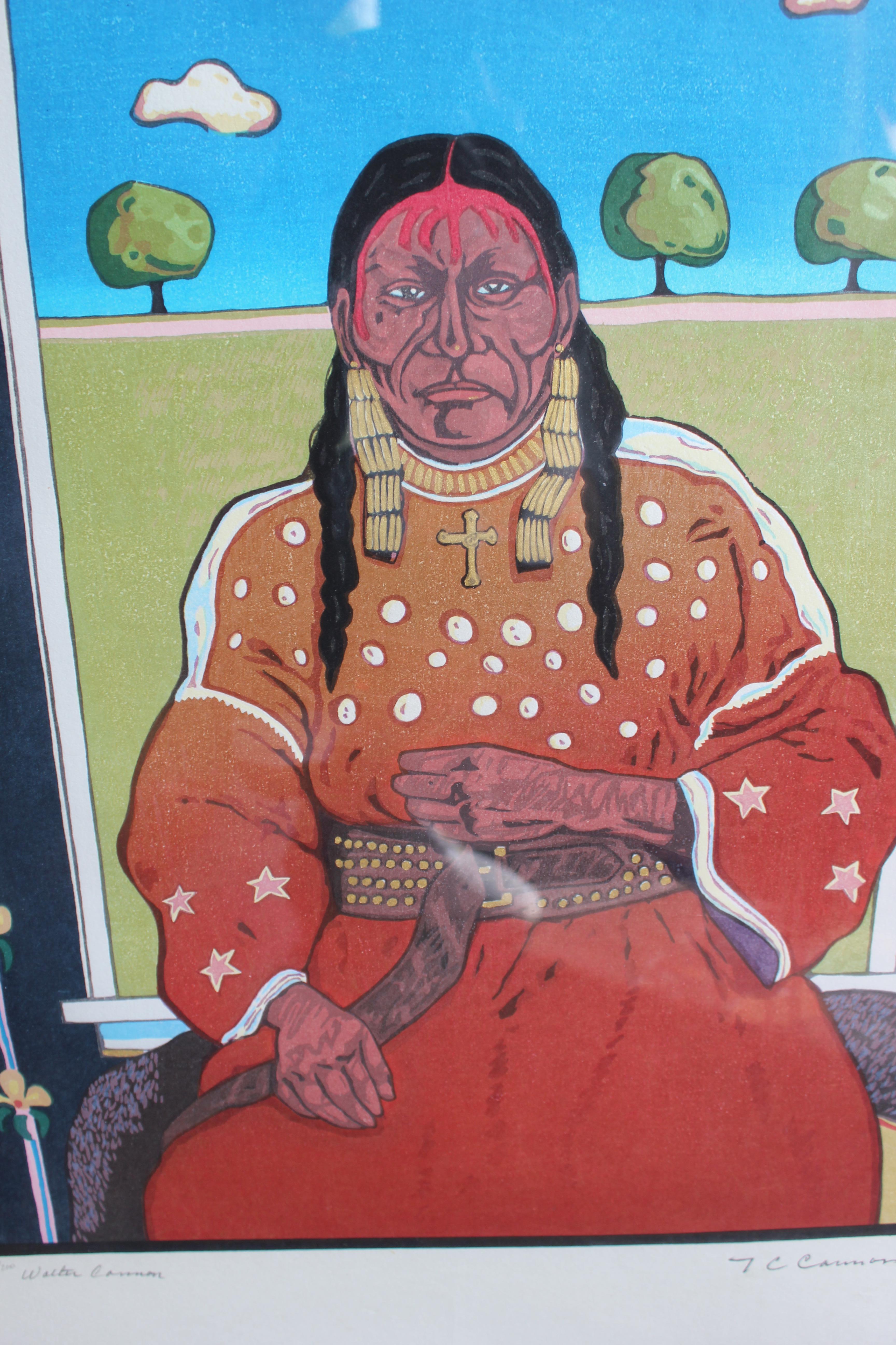 Set of Five Woodcut Prints of Colorful Native American Portraits 44/200 12