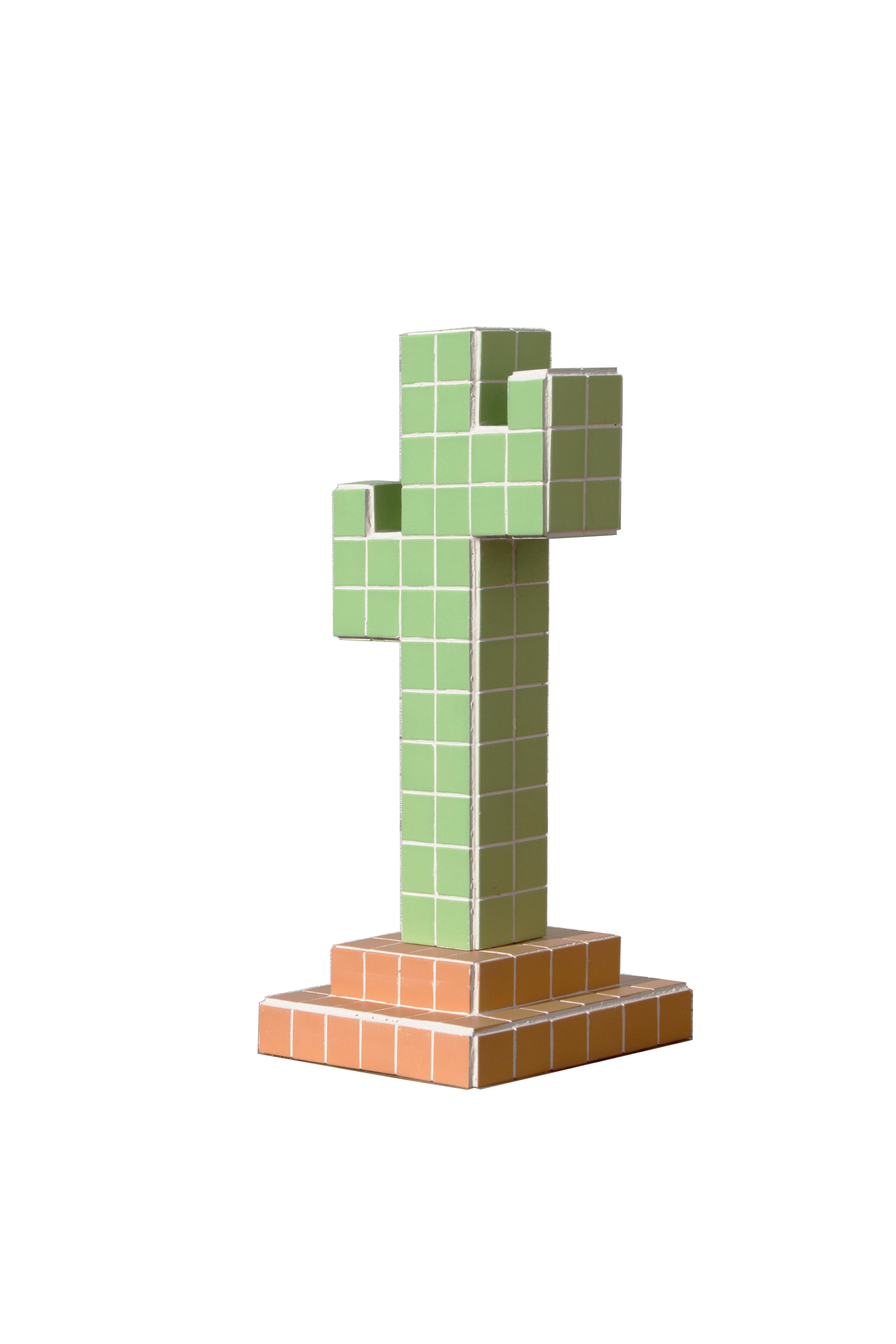 Designed and made by Nima Abili in Los Angeles this handcrafted cactus sculpture is cladded with green and terra-cotta matte porcelain tiles and sanded white grout. Inspired by Brutalist style of architecture this collection offers a variety of
