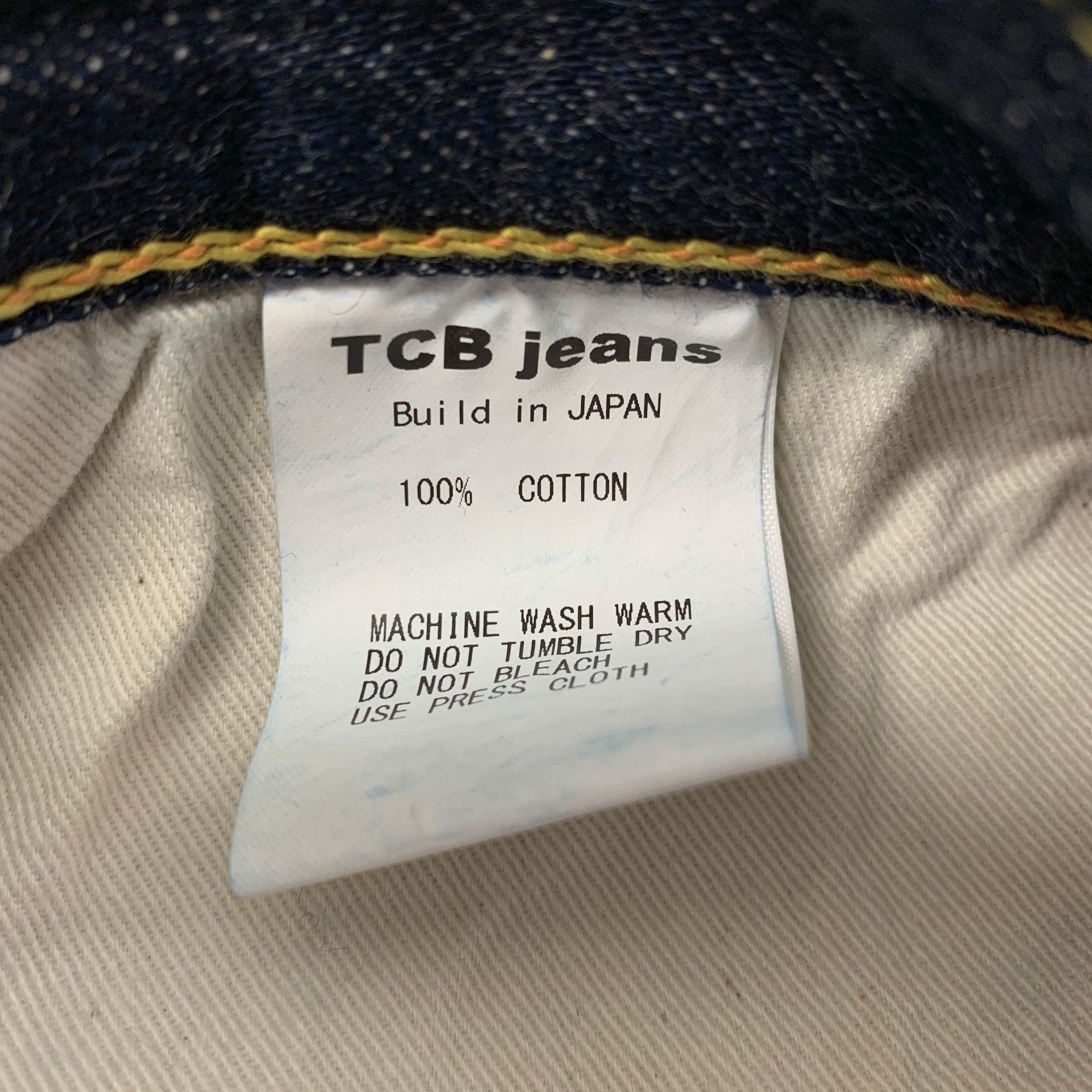 TCB Jeans Size 40 Indigo Contrast Stitch Selvedge Denim Button Fly Jeans In Good Condition For Sale In San Francisco, CA