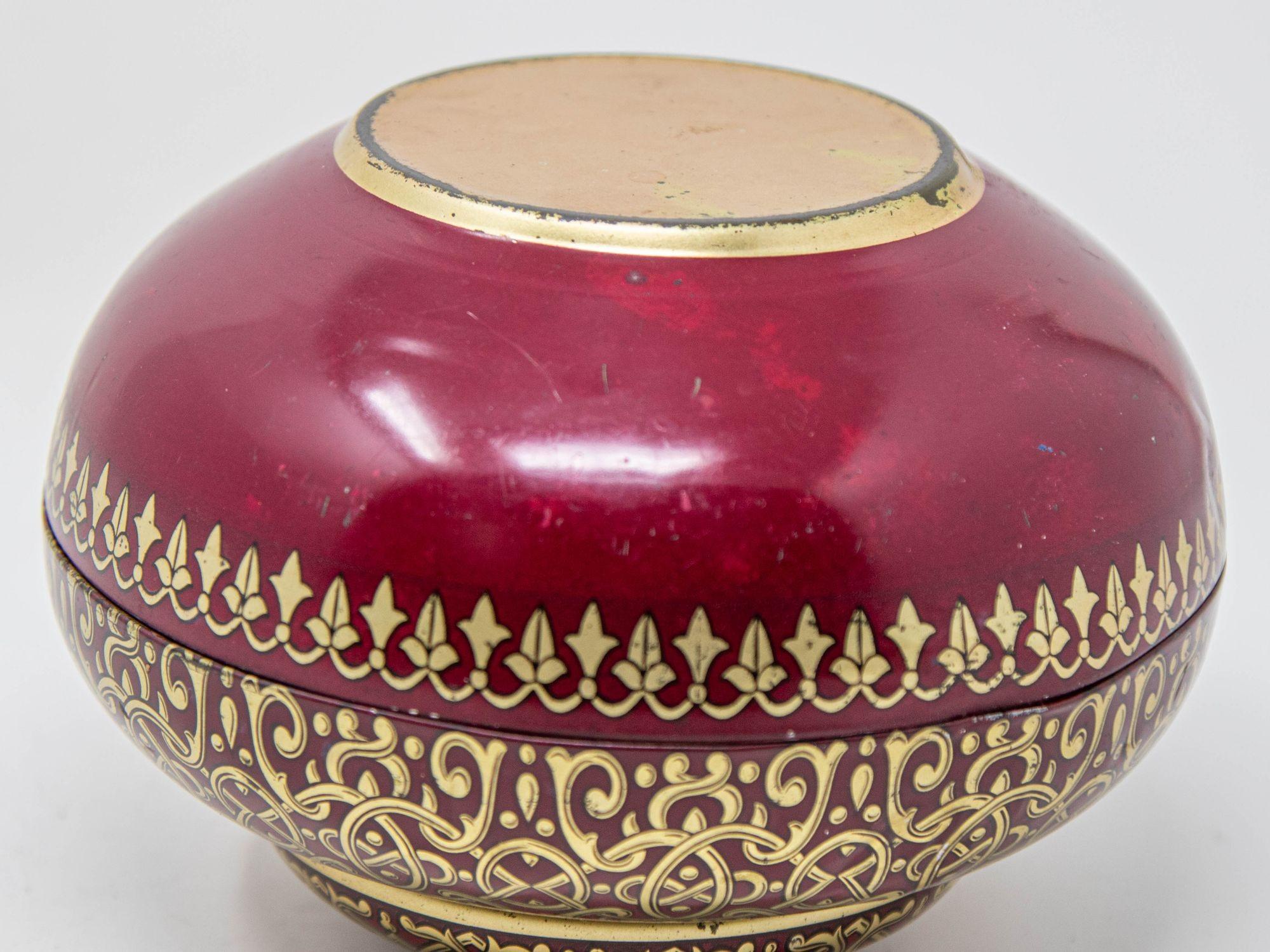 Tchibo Caja de Estaño Rojo y Dorado Arabesco Recipiente para Café Vintage 1960 Alemania en venta 1
